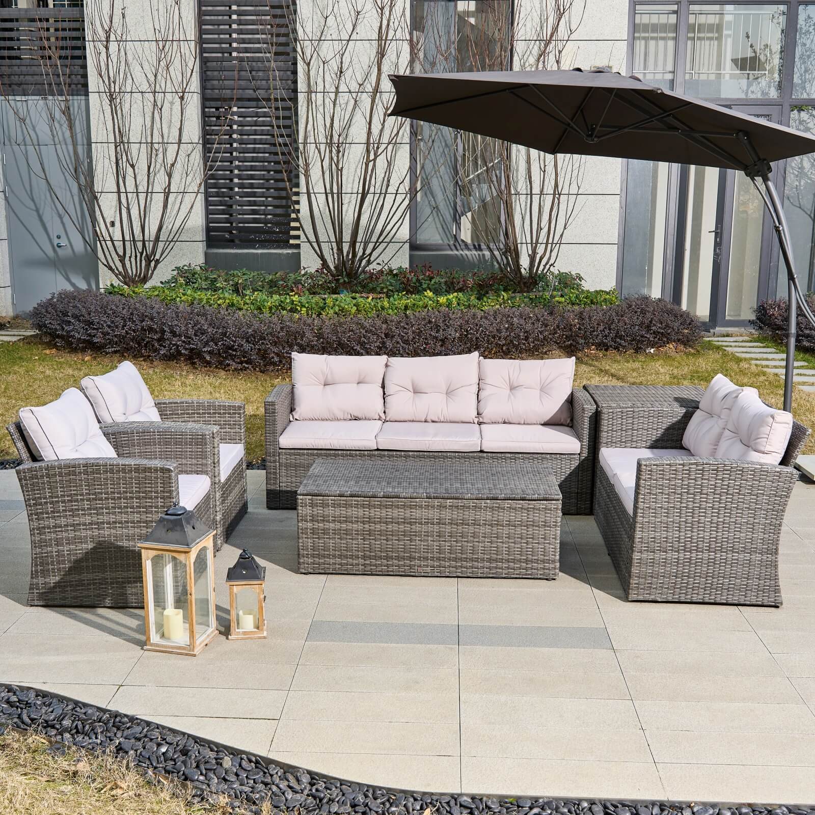 7-Seat Patio Sofa Set with Built-in Storage Boxes (PAS-1503-SET) - Abrihome