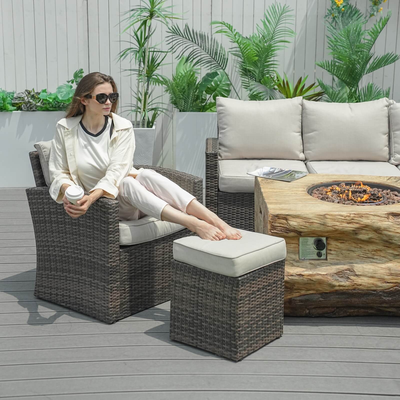 7-Piece Outdoor Fire Pit Set with TerraFlame Rectangle Table(PAG-1403B+2170) - Abrihome
