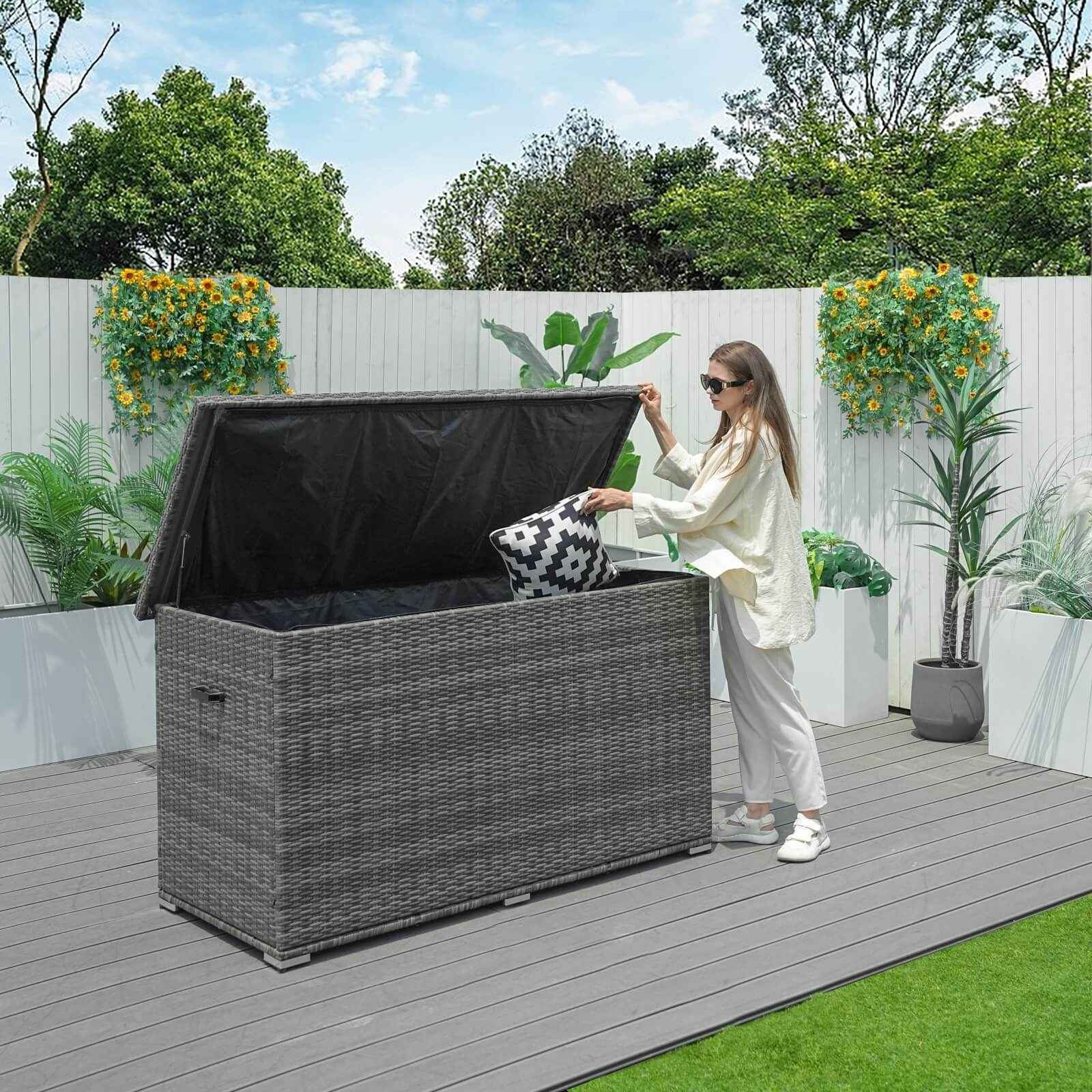 Large Outdoor Wicker Storage Box with Aluminum Frame(PA-3256B)