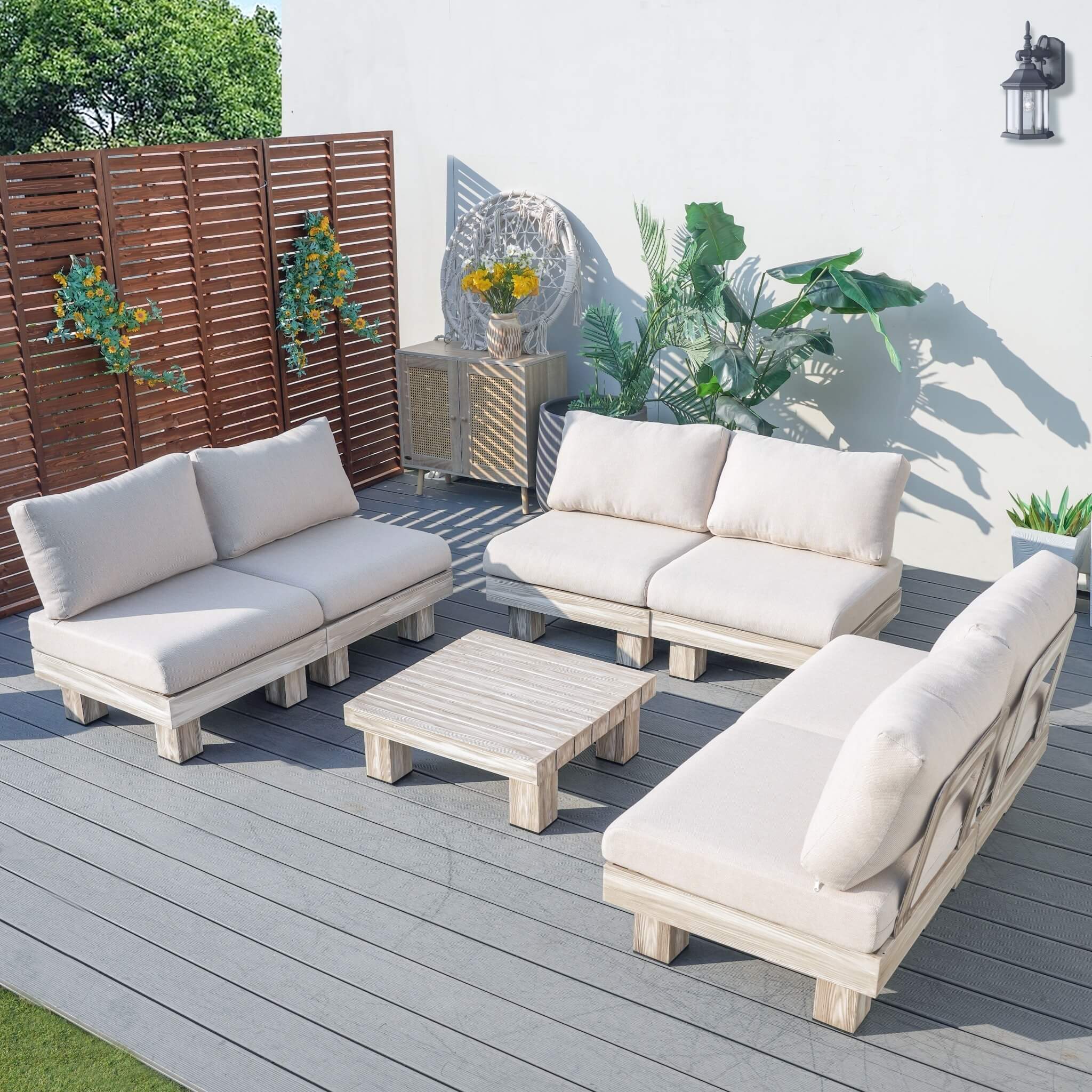 Armless 6-Seat Patio Sofa Set (PAS-2510-6S-Armless-SET) - Abrihome