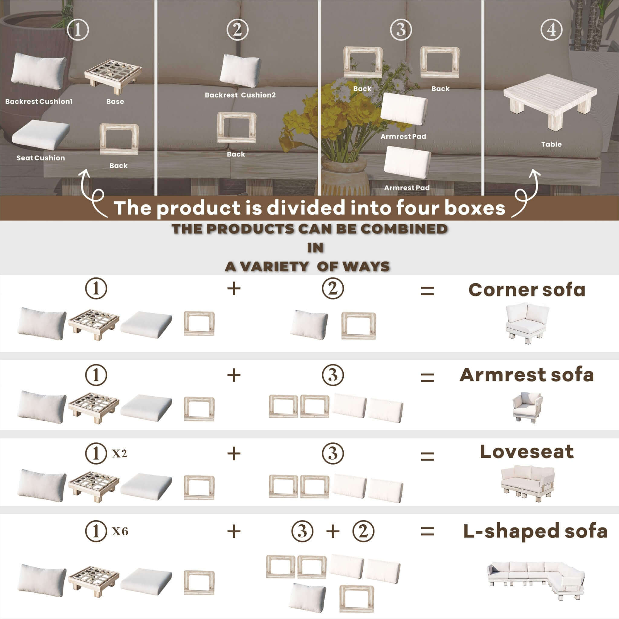 Armless 7-Seat Patio Sofa Set (PAS-2510-7S-Armless-SET) - Abrihome