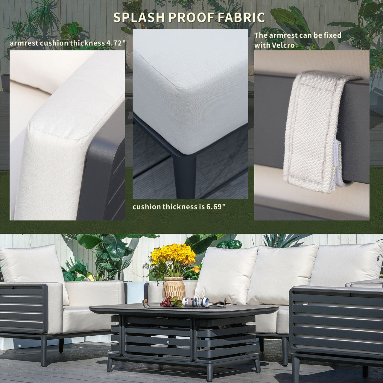 Modern 5-Person Aluminum Sofa Set with Exposed Tube Design(PAS-2350+PAD-2352) - Abrihome