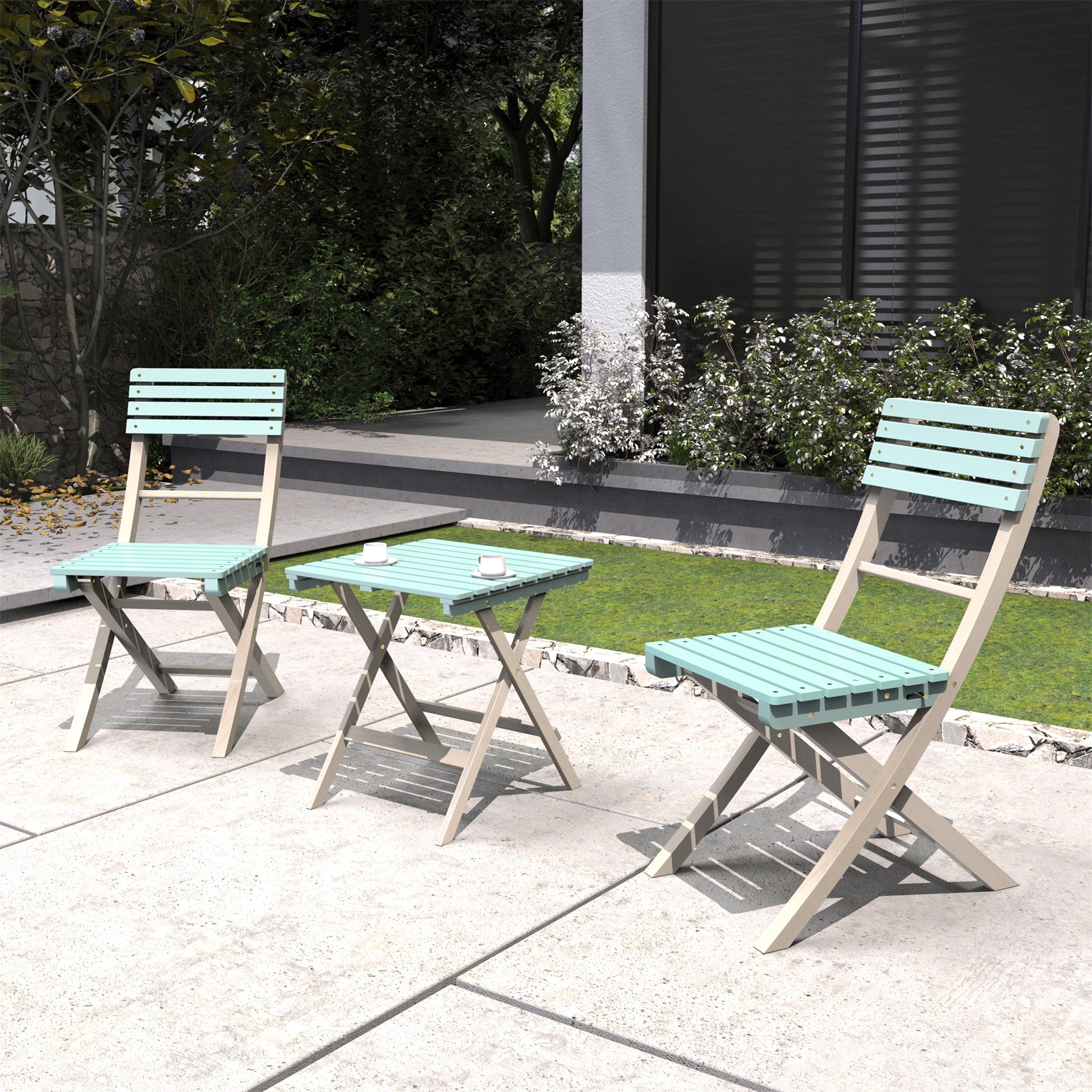 3-Piece Acacia Wood Outdoor Bistro Set with Folding Chairs & Square Table(PAC-2525) - Abrihome