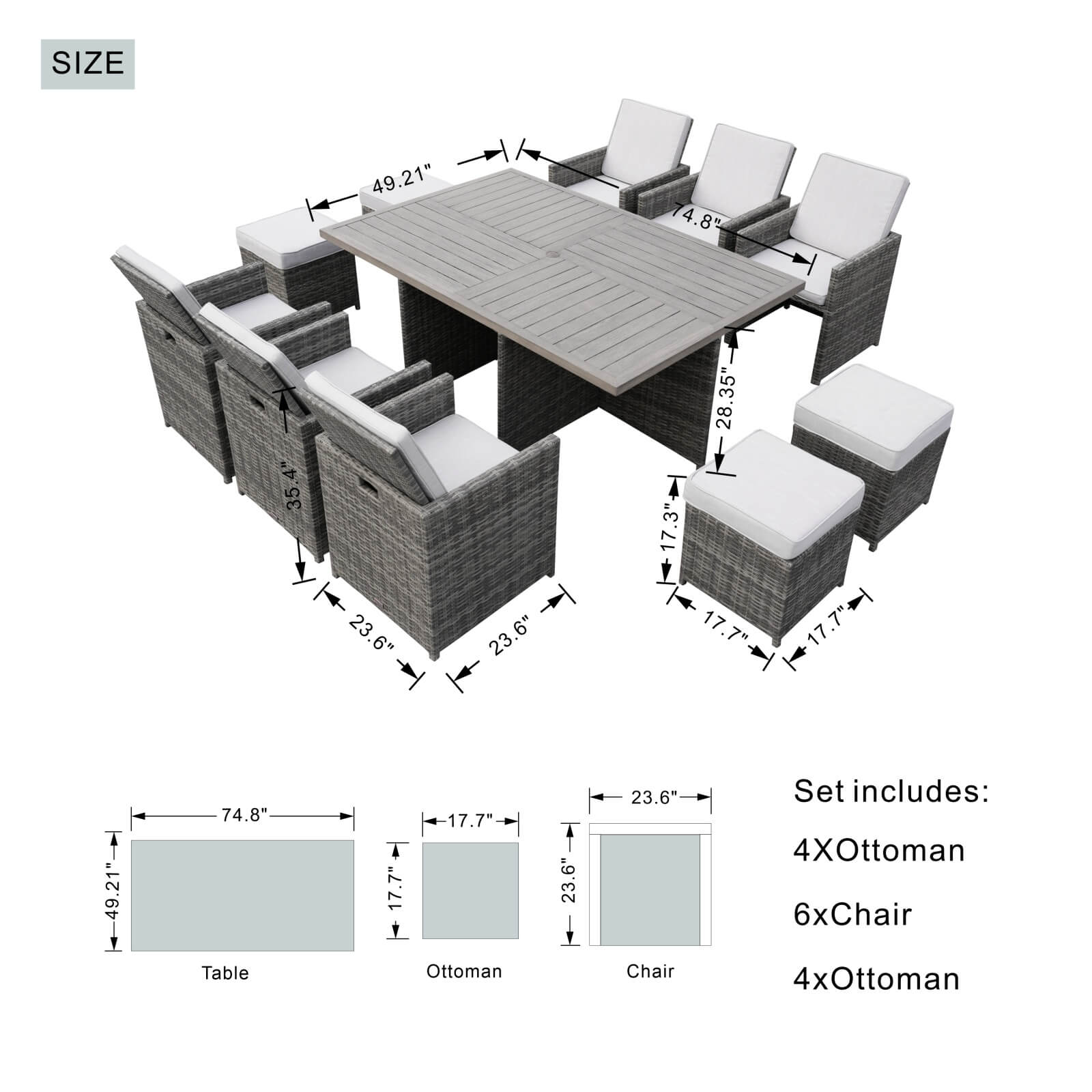 Carmel 10-Seat Outdoor Dining Set with Rectangular Aluminum Tabletop(PAD-3234TA-SET) - Abrihome