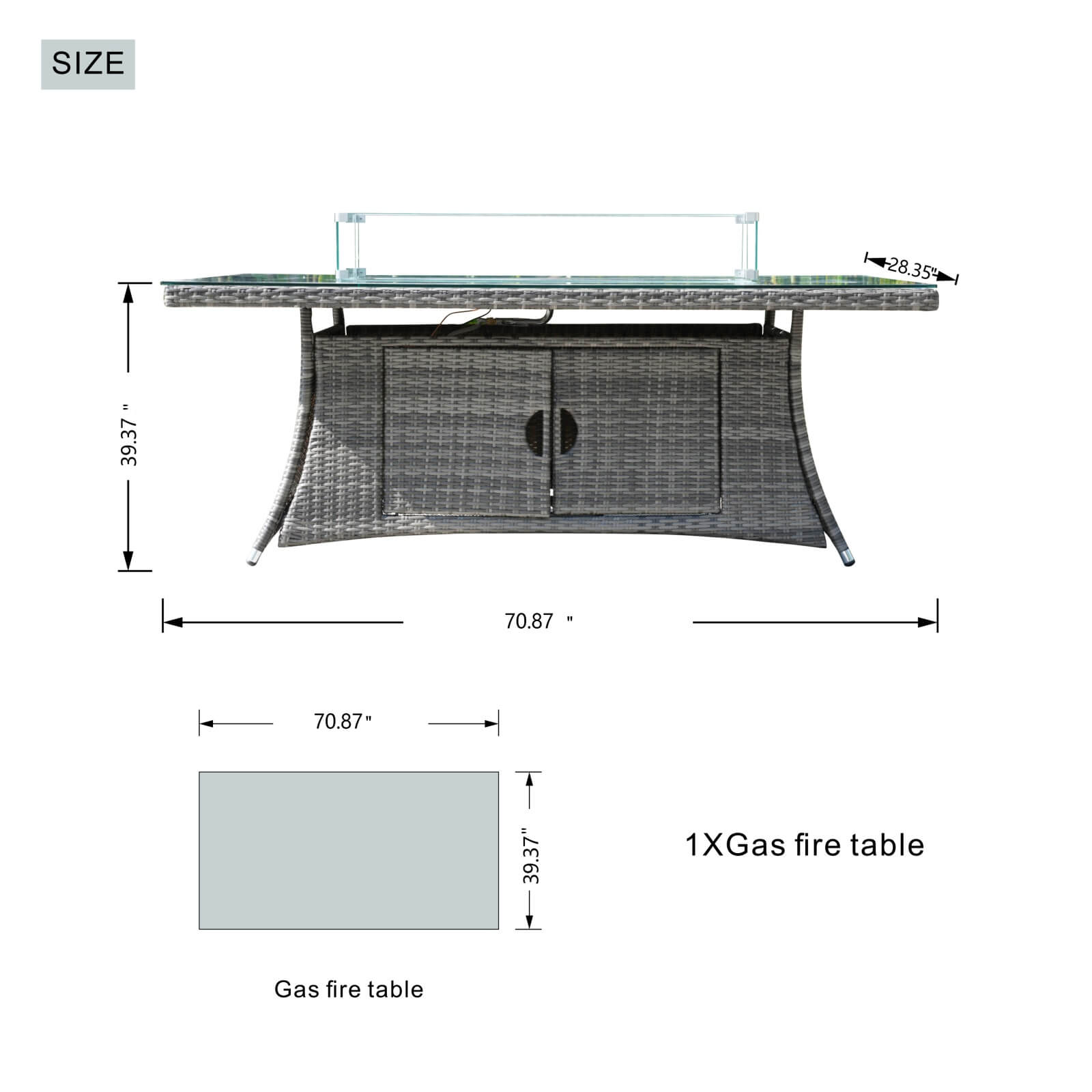 6-Seat Outdoor Fire Pit Dining Set with Rectangle Fire Pit Table (PAG-1106R-SET) - Abrihome