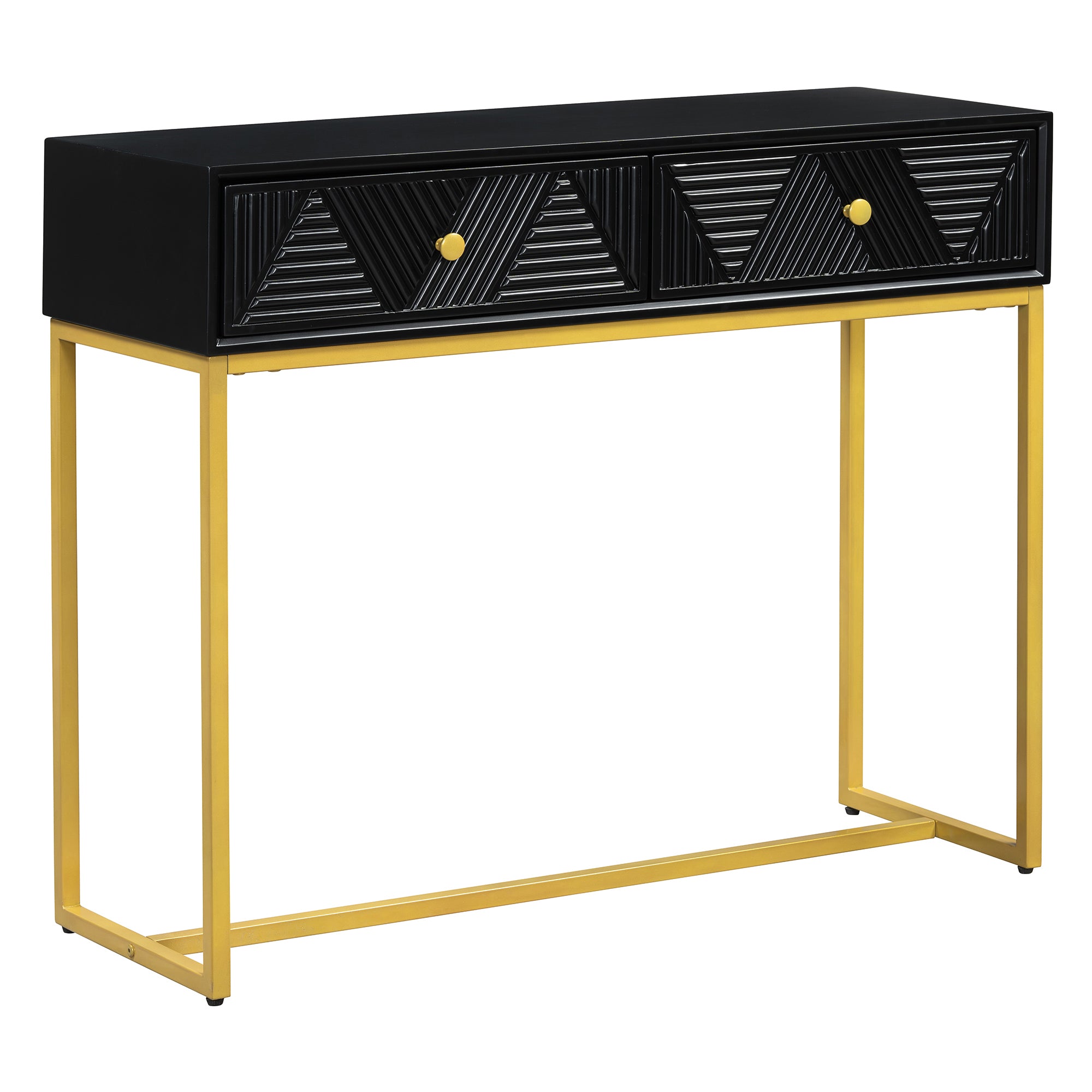 TREXM Modern Sleek Console Table Two Drawers with Stripe Design for Living Room and Entryway (Black) - Abrihome