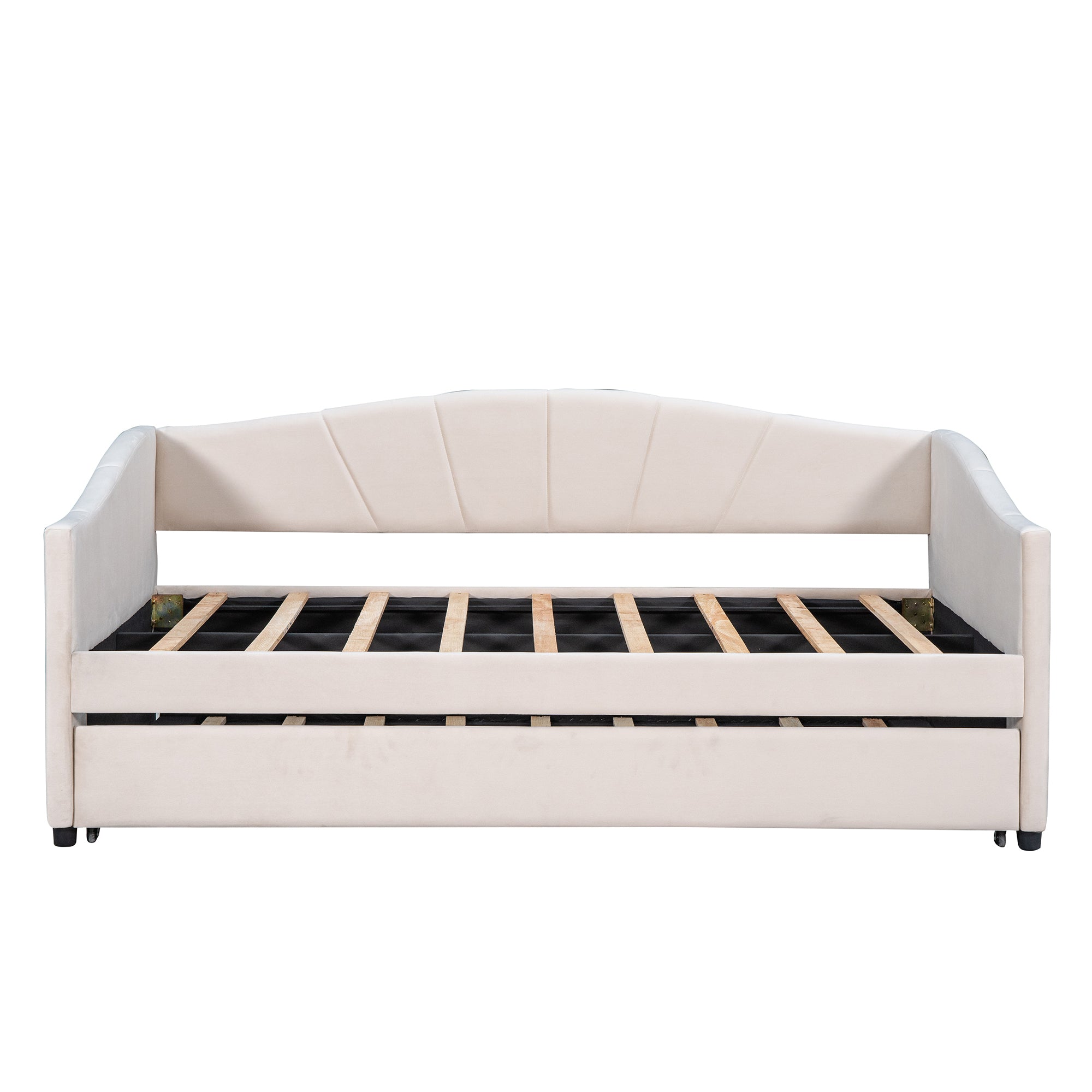 Upholstered Daybed Sofa Bed Twin Size With Trundle Bed and Wood Slat ,Beige - Abrihome