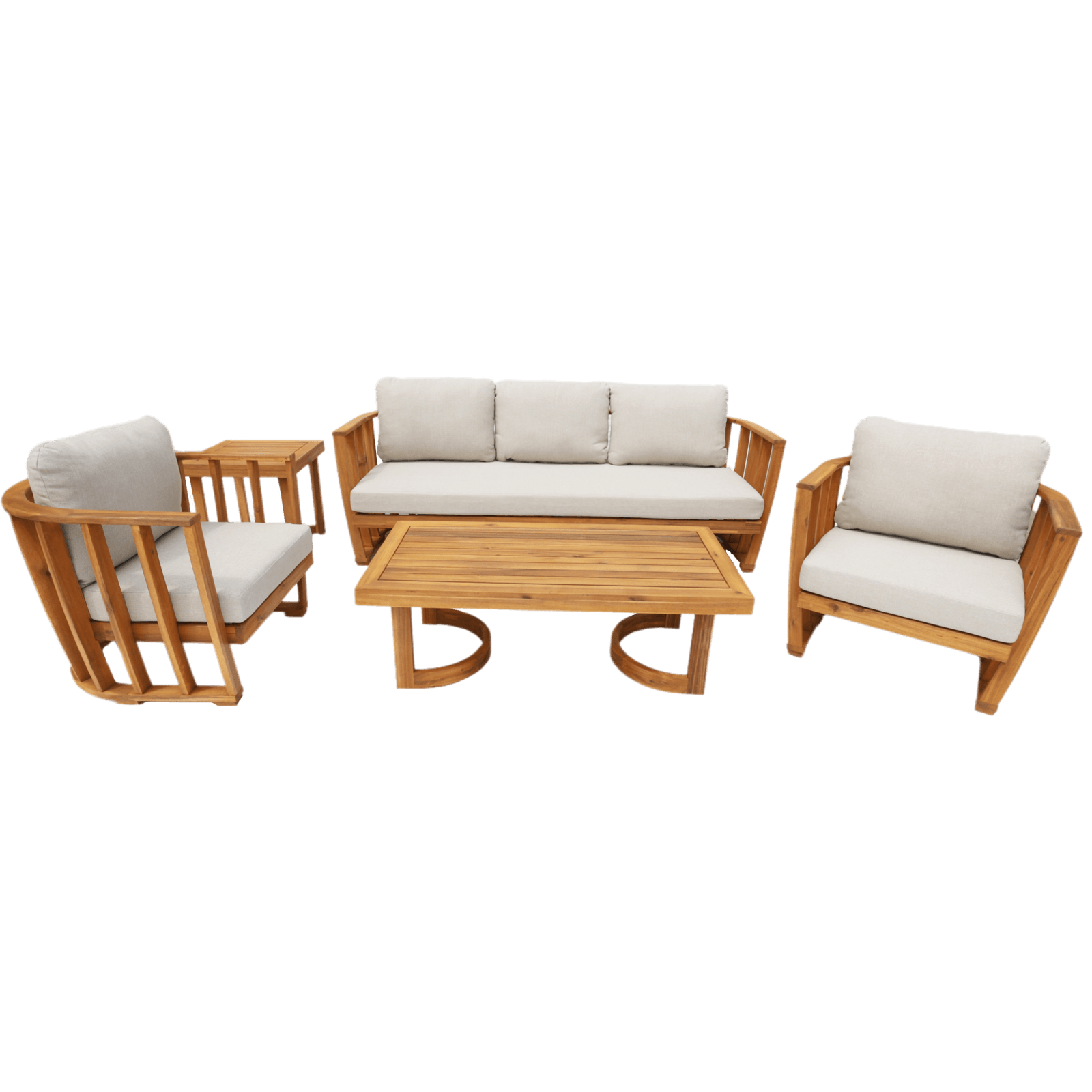 Elegant 5-Piece Acacia Wood Outdoor Sofa Set with Plush Cushions(PAS-2521-19F-3SS+SS*2+TA+ST) - Abrihome