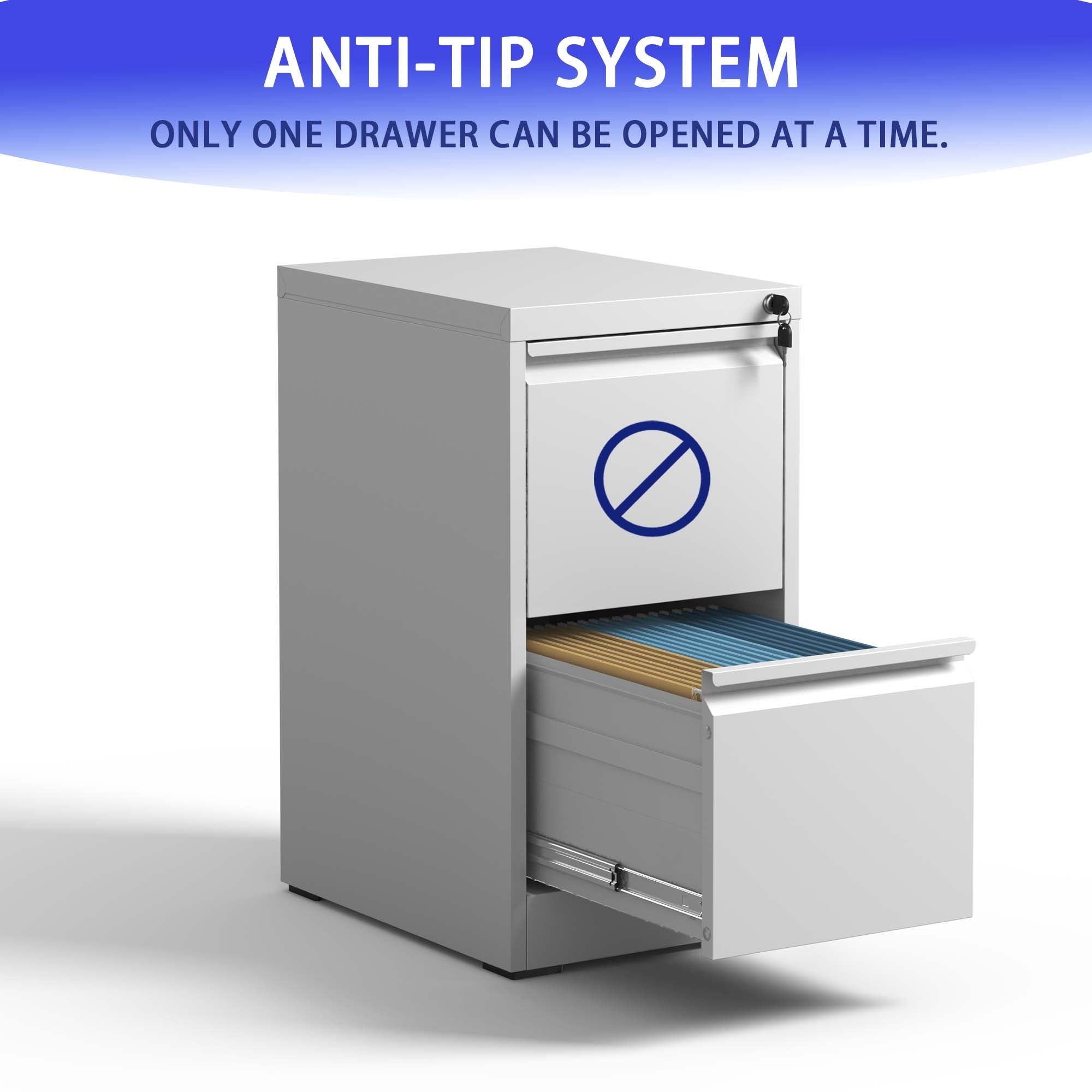 2 Drawer Metal Vertical File Cabinet with Lock Office Home Steel Vertical File Cabinet for A4 Legal/Letter Size - Abrihome