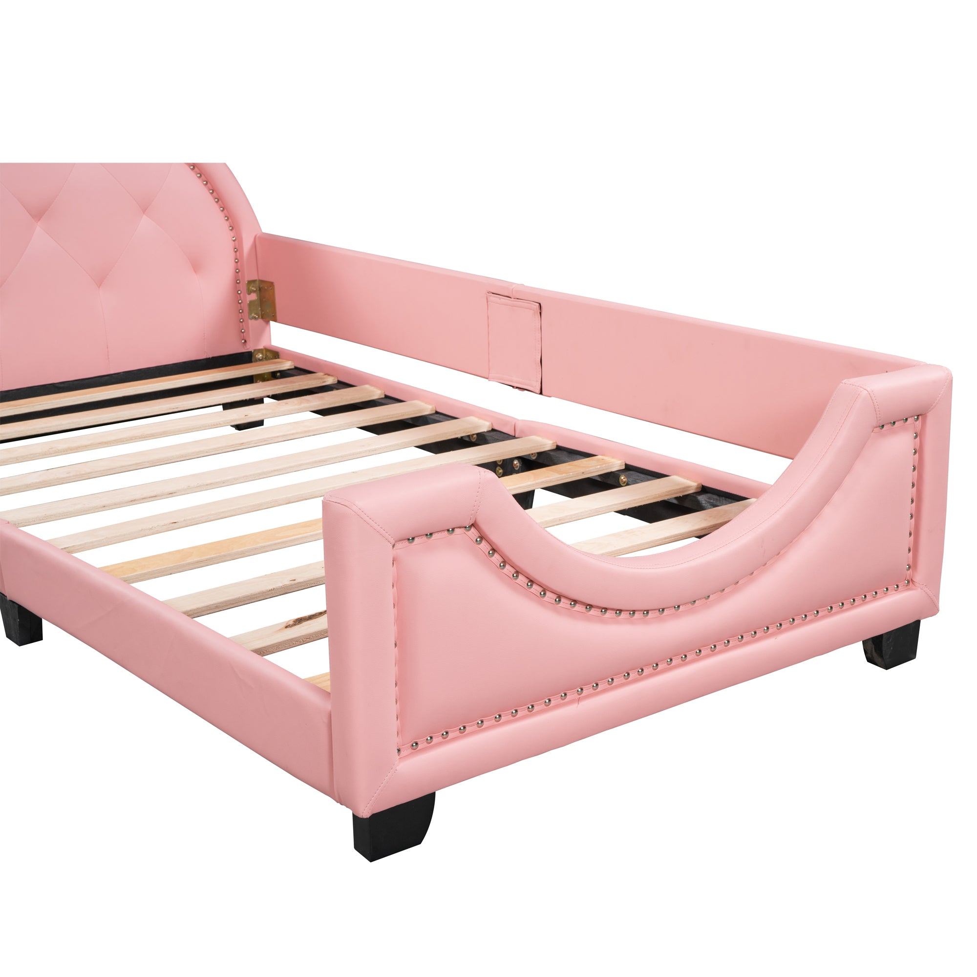 Twin Size Upholstered Daybed with Carton Ears Shaped Headboard, Pink - Abrihome