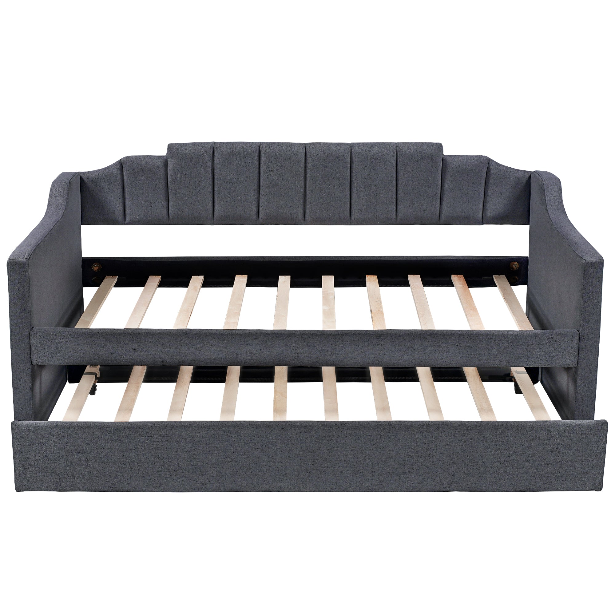 Upholstered Twin Daybed with Trundle,Black - Abrihome