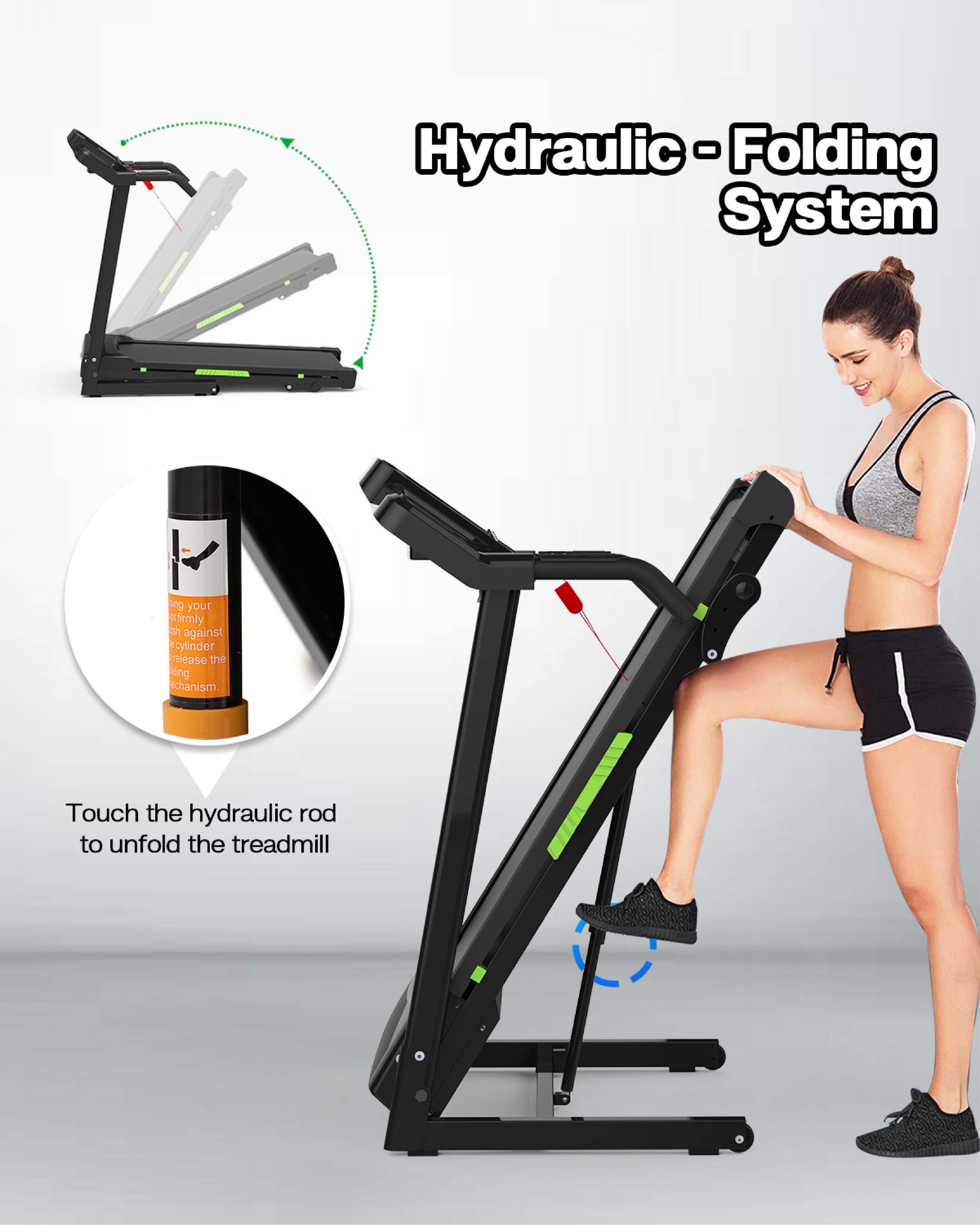 Foldable Treadmill with Incline, Folding Treadmill for Home Electric Treadmill Workout Running Machine, Handrail Controls Speed, Pulse Monitor,APP - Abrihome