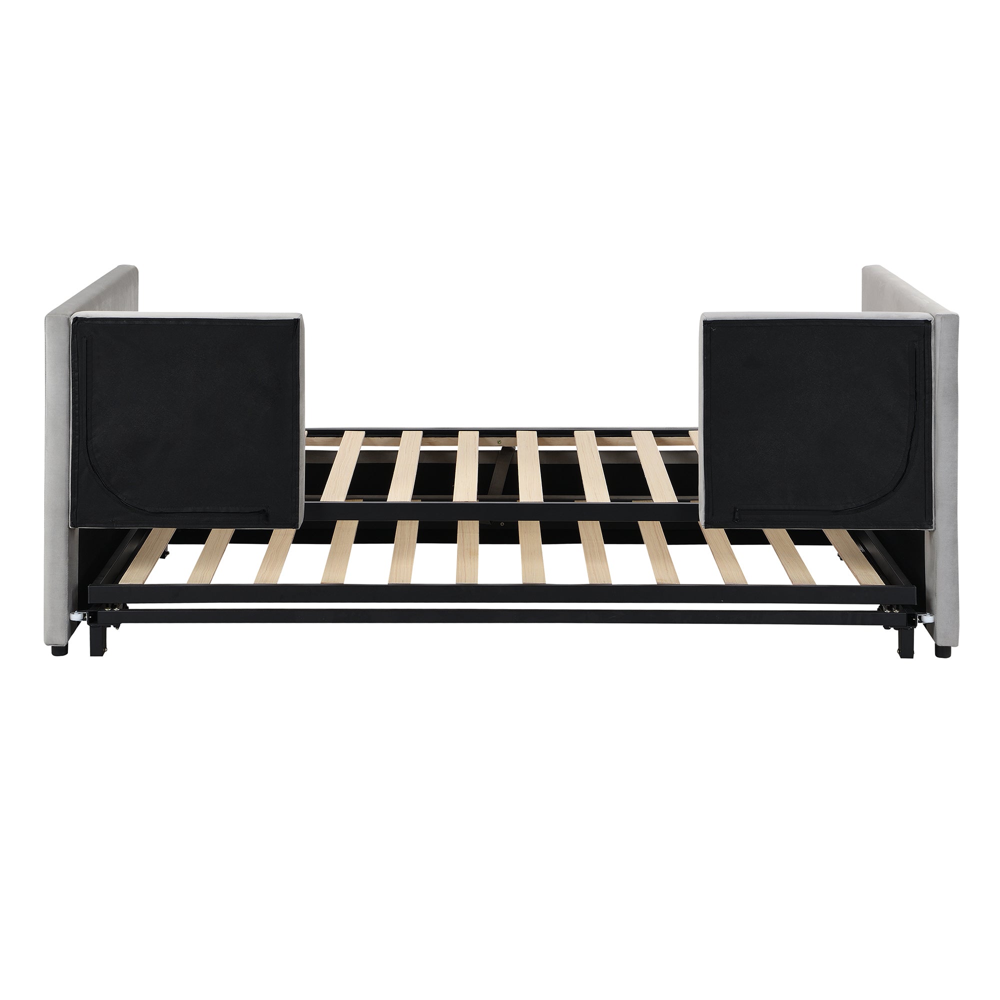 Twin Size Upholstered daybed with Pop Up Trundle, Gray - Abrihome