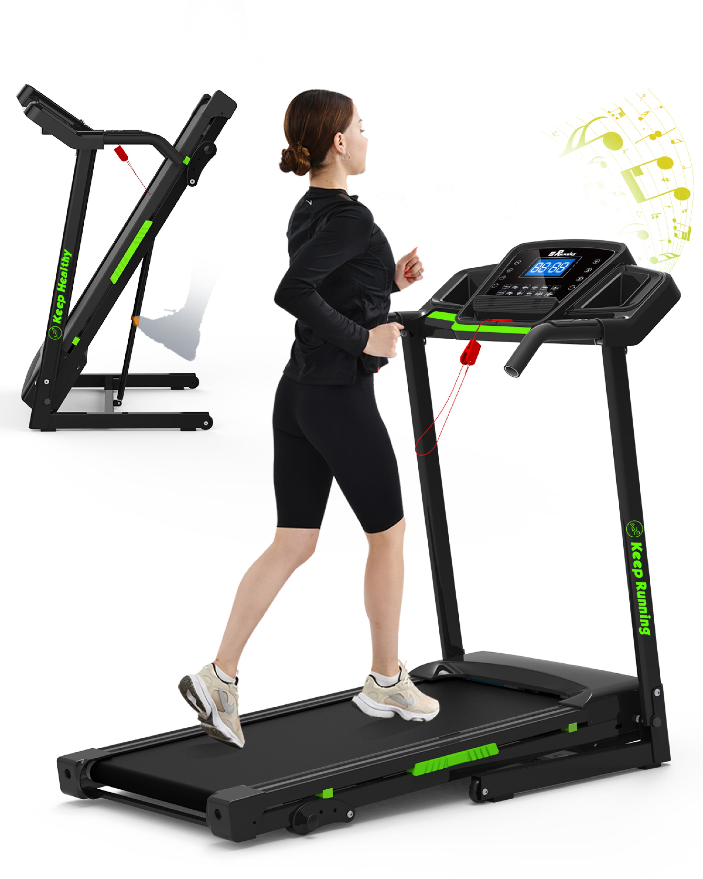 Foldable Treadmill with Incline, Folding Treadmill for Home Electric Treadmill Workout Running Machine, Handrail Controls Speed, Pulse Monitor,APP - Abrihome
