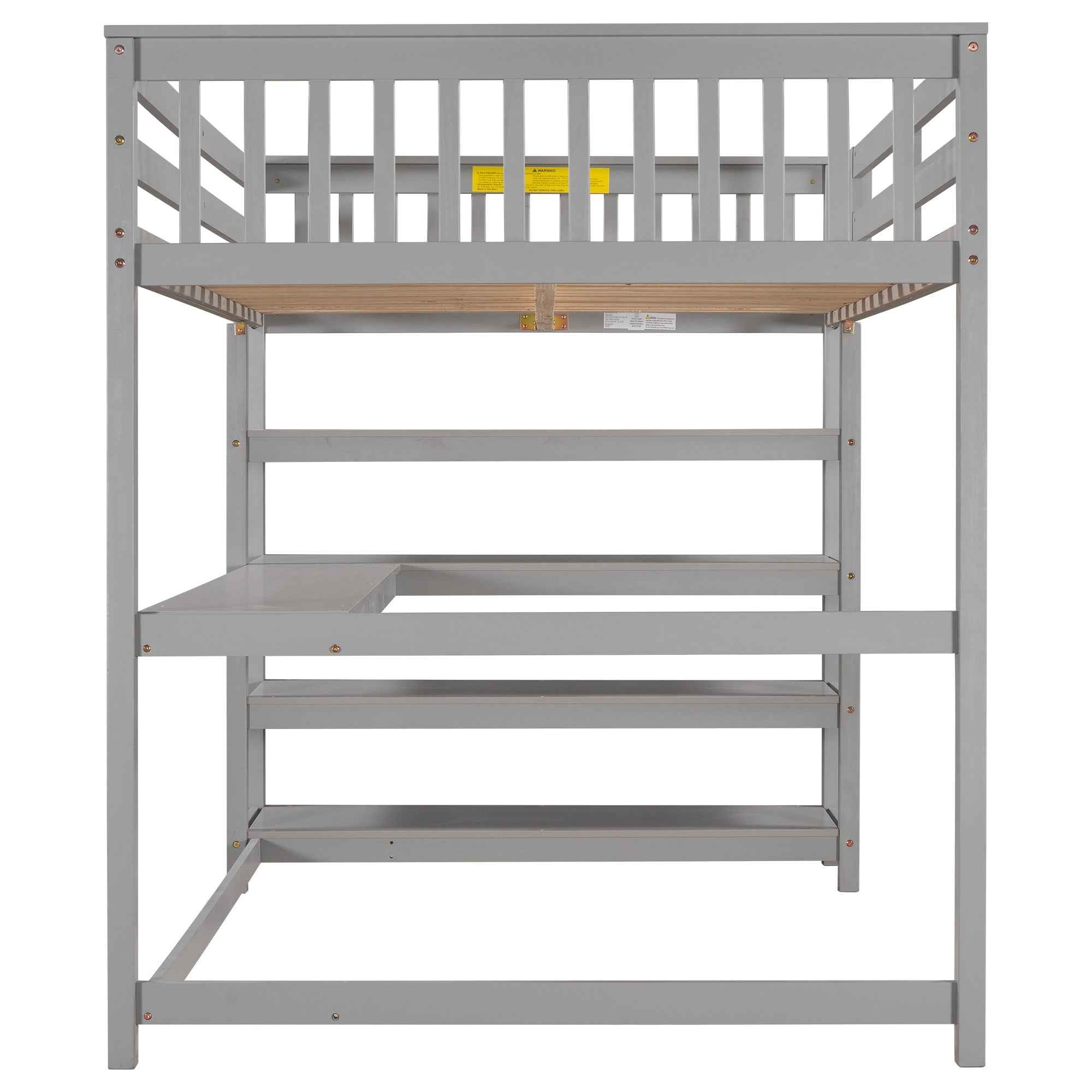 Full Size Loft Bed with Storage Shelves and Under-bed Desk, Gray(OLD SKU:SM000246AAE-1)