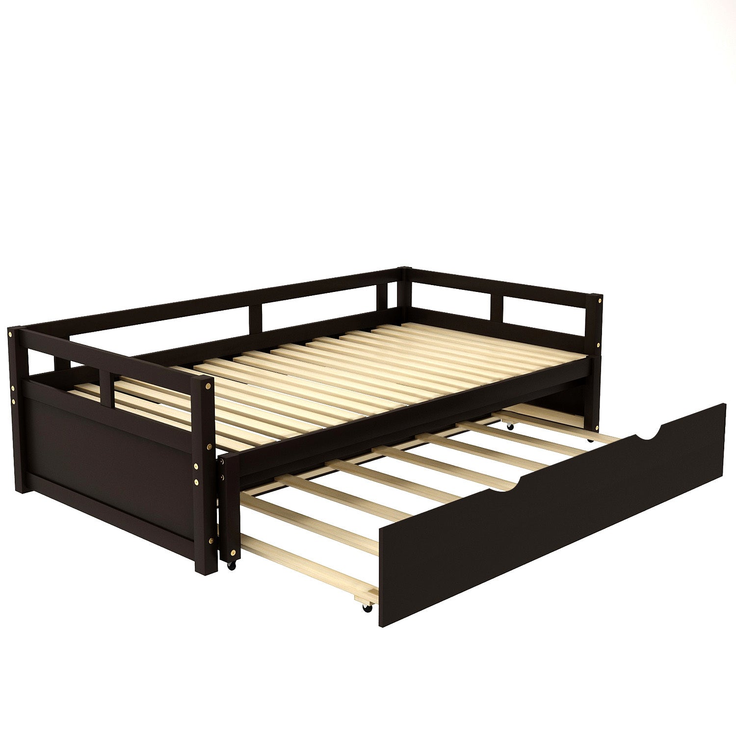 Extending Daybed with Trundle, Wooden Daybed with Trundle, Espresso - Abrihome