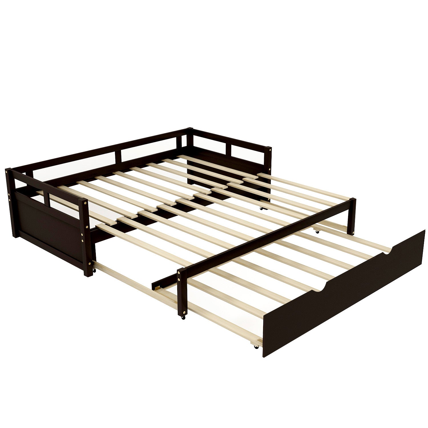 Extending Daybed with Trundle, Wooden Daybed with Trundle, Espresso - Abrihome