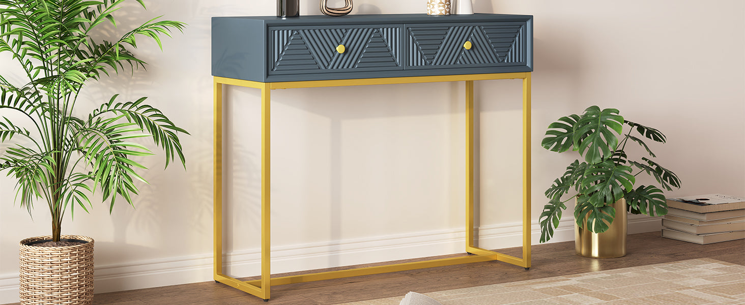 TREXM Modern Sleek Console Table Two Drawers with Stripe Design for Living Room and Entryway (Grey) - Abrihome