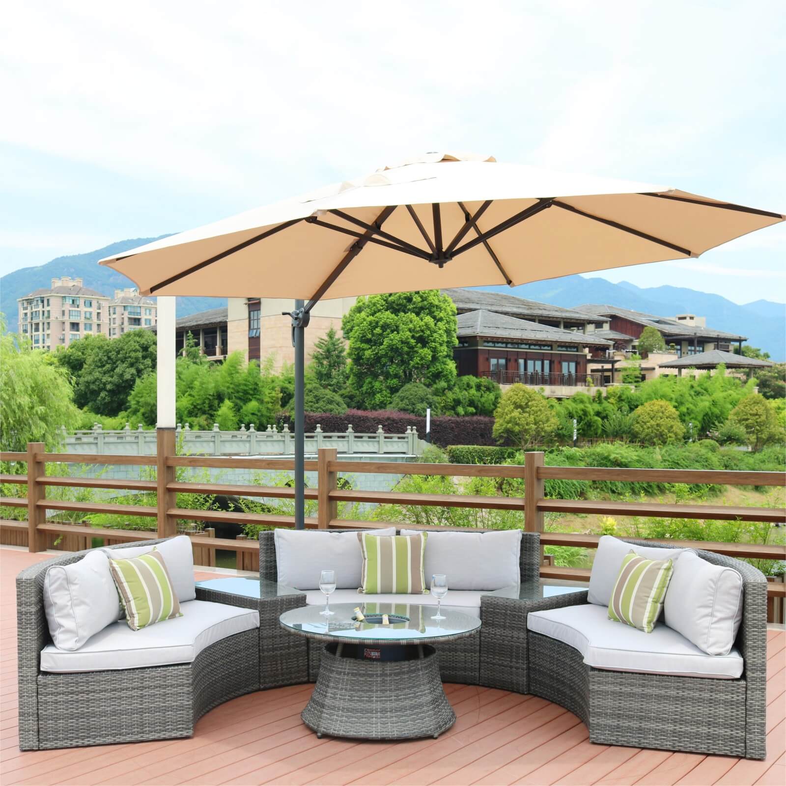 6-Piece Semi-Circular Outdoor Sofa Set with Round Coffee Table (PAS-1205B) - Abrihome