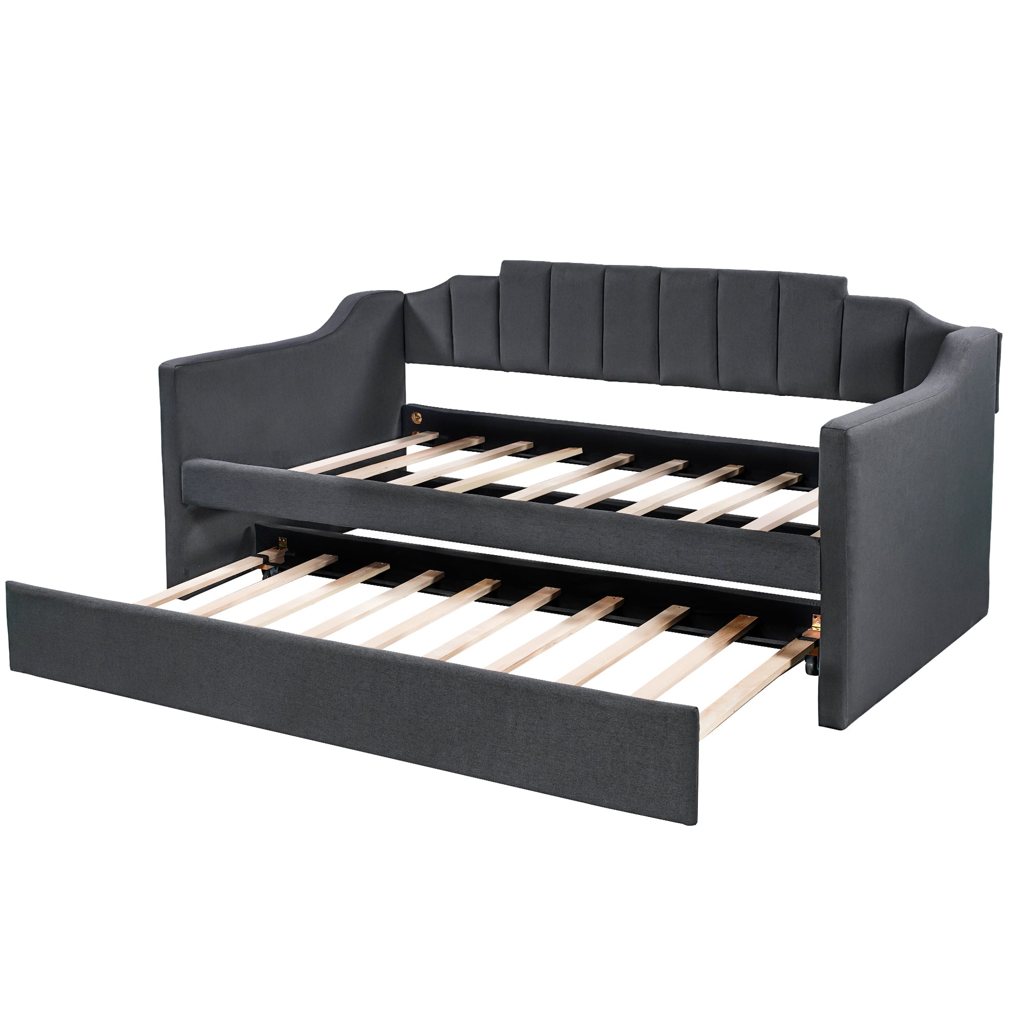 Upholstered Twin Daybed with Trundle,Black - Abrihome