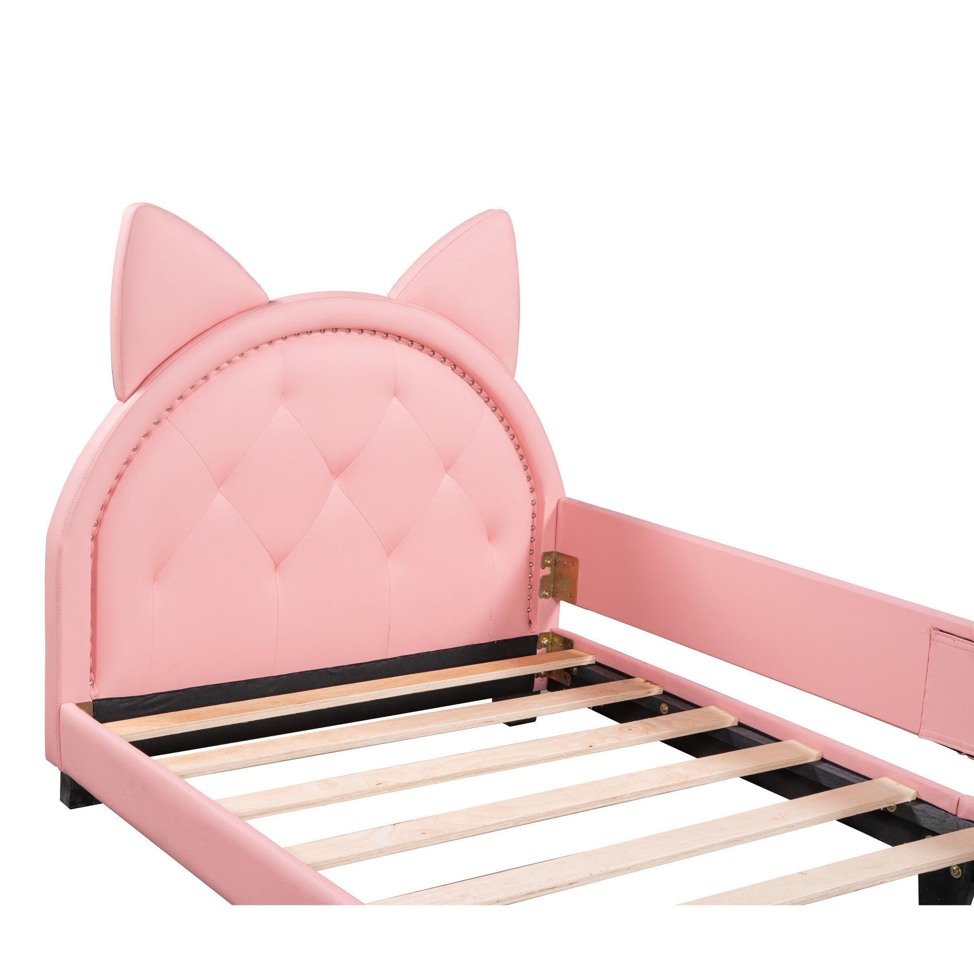 Twin Size Upholstered Daybed with Carton Ears Shaped Headboard, Pink - Abrihome