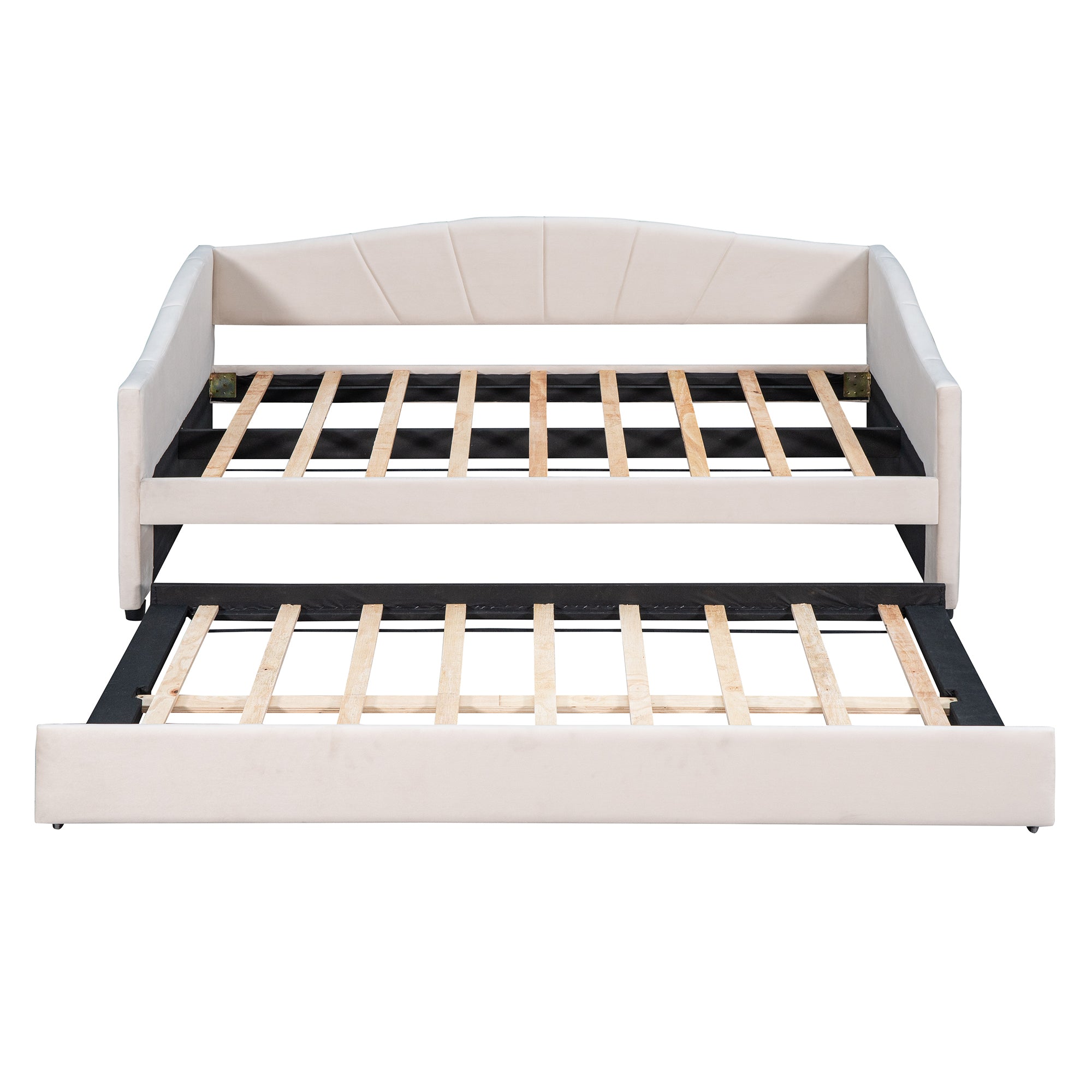 Upholstered Daybed Sofa Bed Twin Size With Trundle Bed and Wood Slat ,Beige - Abrihome
