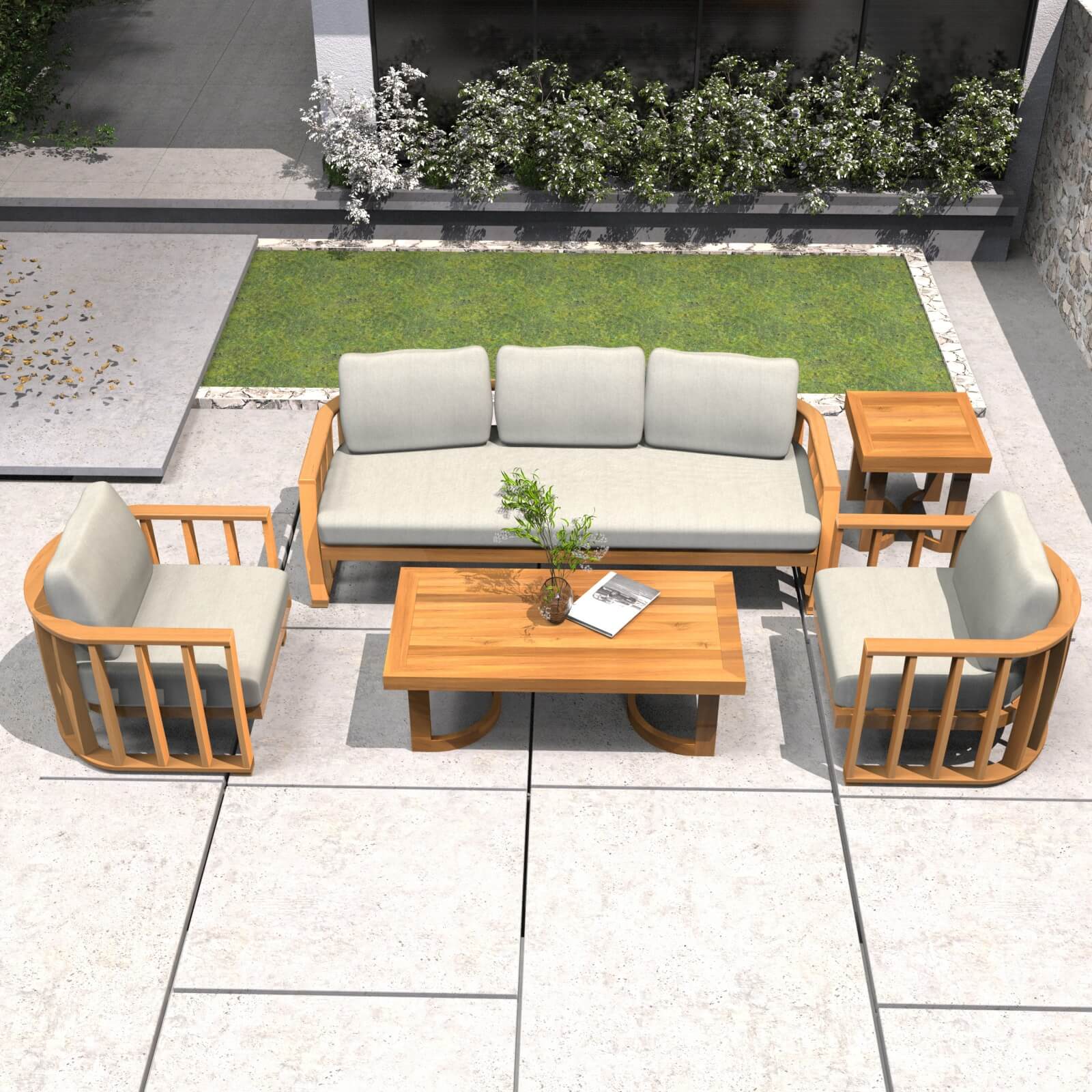 Elegant 5-Piece Acacia Wood Outdoor Sofa Set with Plush Cushions(PAS-2521-19F-3SS+SS*2+TA+ST)
