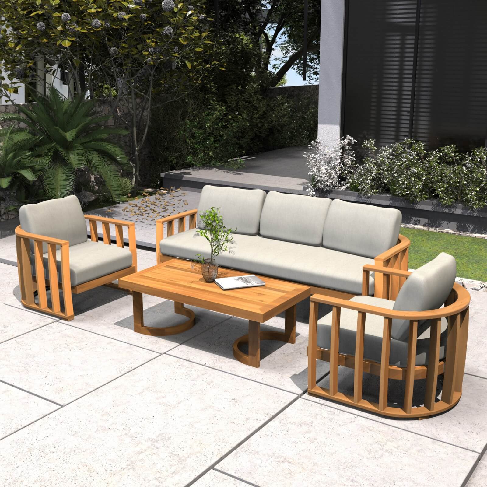 Stylish Acacia Wood Outdoor Sofa Set(PAS-2521-19F-3SS+SS*2+TA) - Abrihome