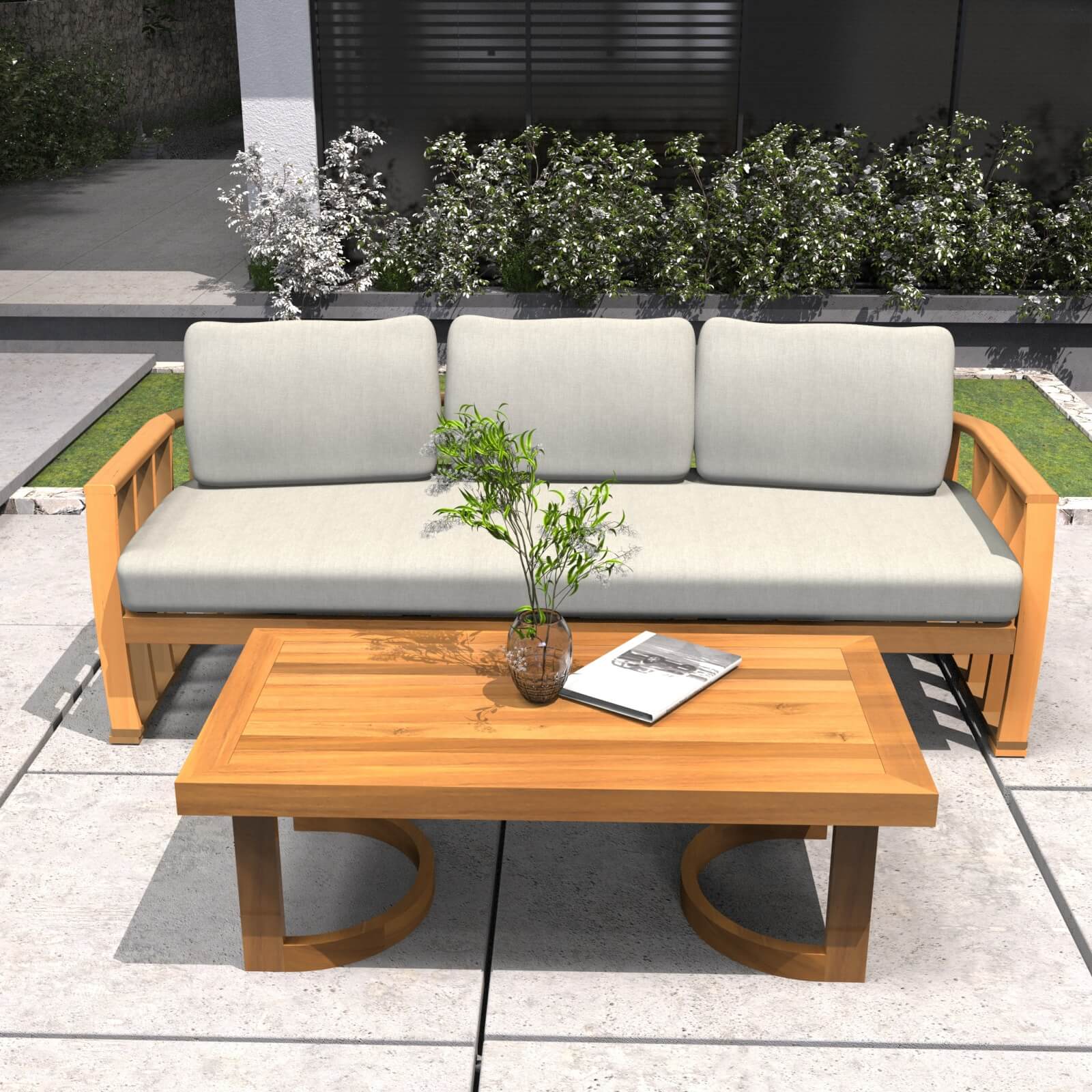 3-Seater Acacia Wood Sofa & Coffee Table Set (PAS-2521-19F-3SS+TA)