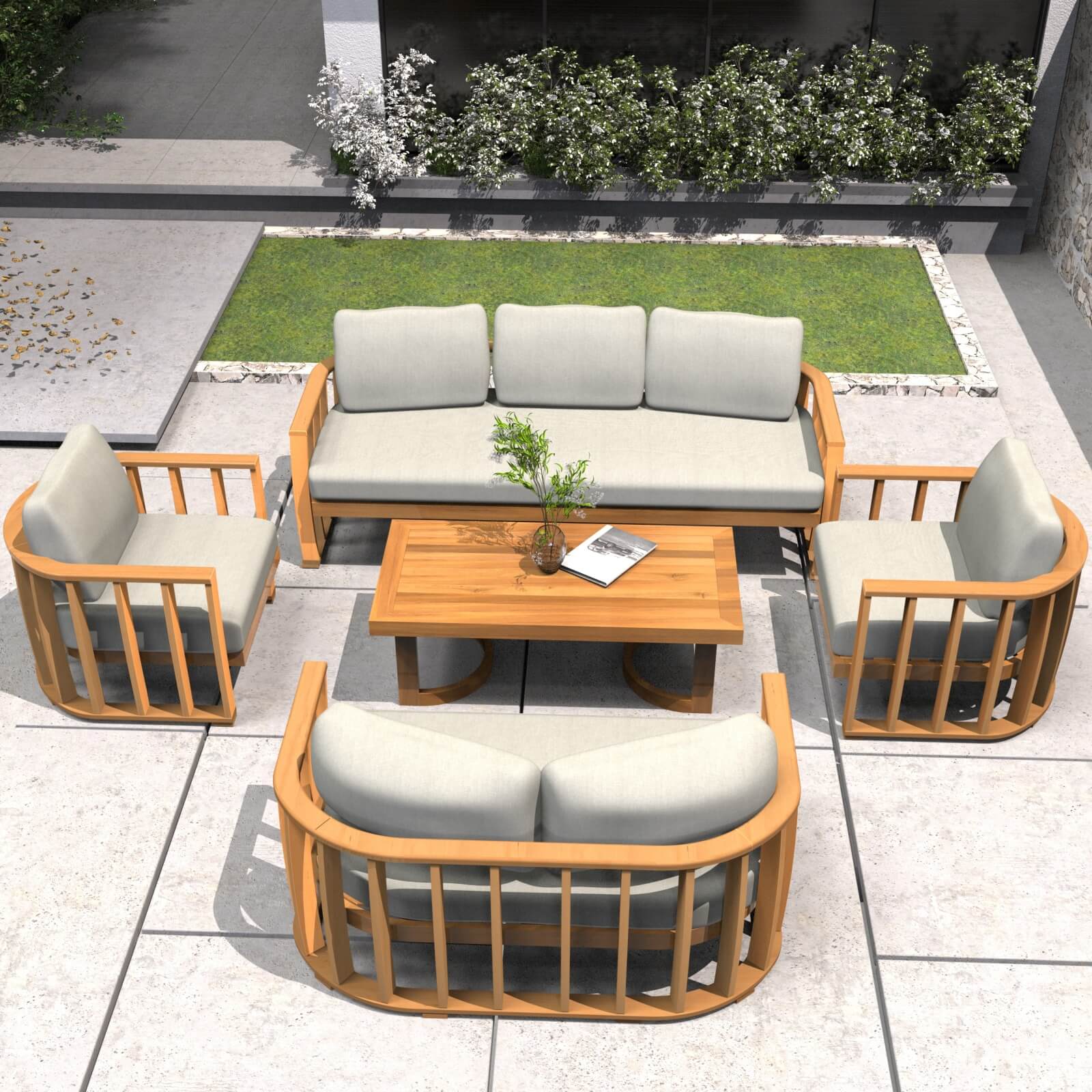 5-Piece Acacia Wood Outdoor Sofa Set with Cushions(PAS-2521-19F-3SS+2SS+SS*2+TA) - Abrihome