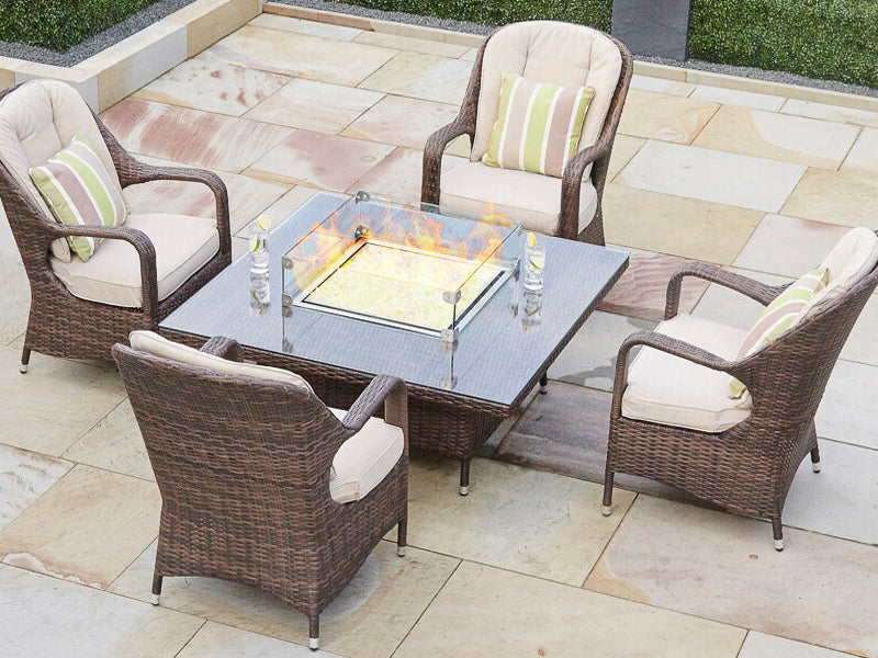 Abrihome 4 Seat Square Gas Fire Pit Dining Table With Eton Chair