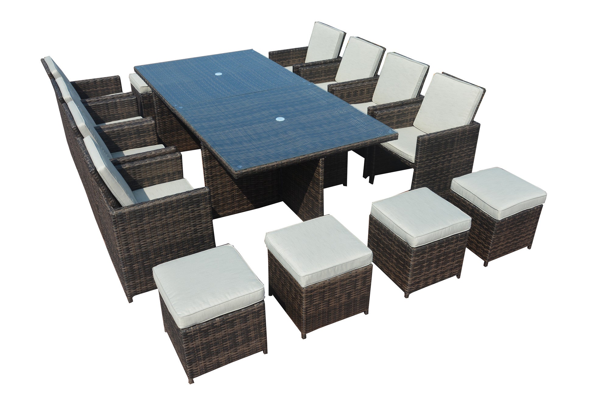 18 Pieces Wicker Patio Dining Set with Beige Cushions