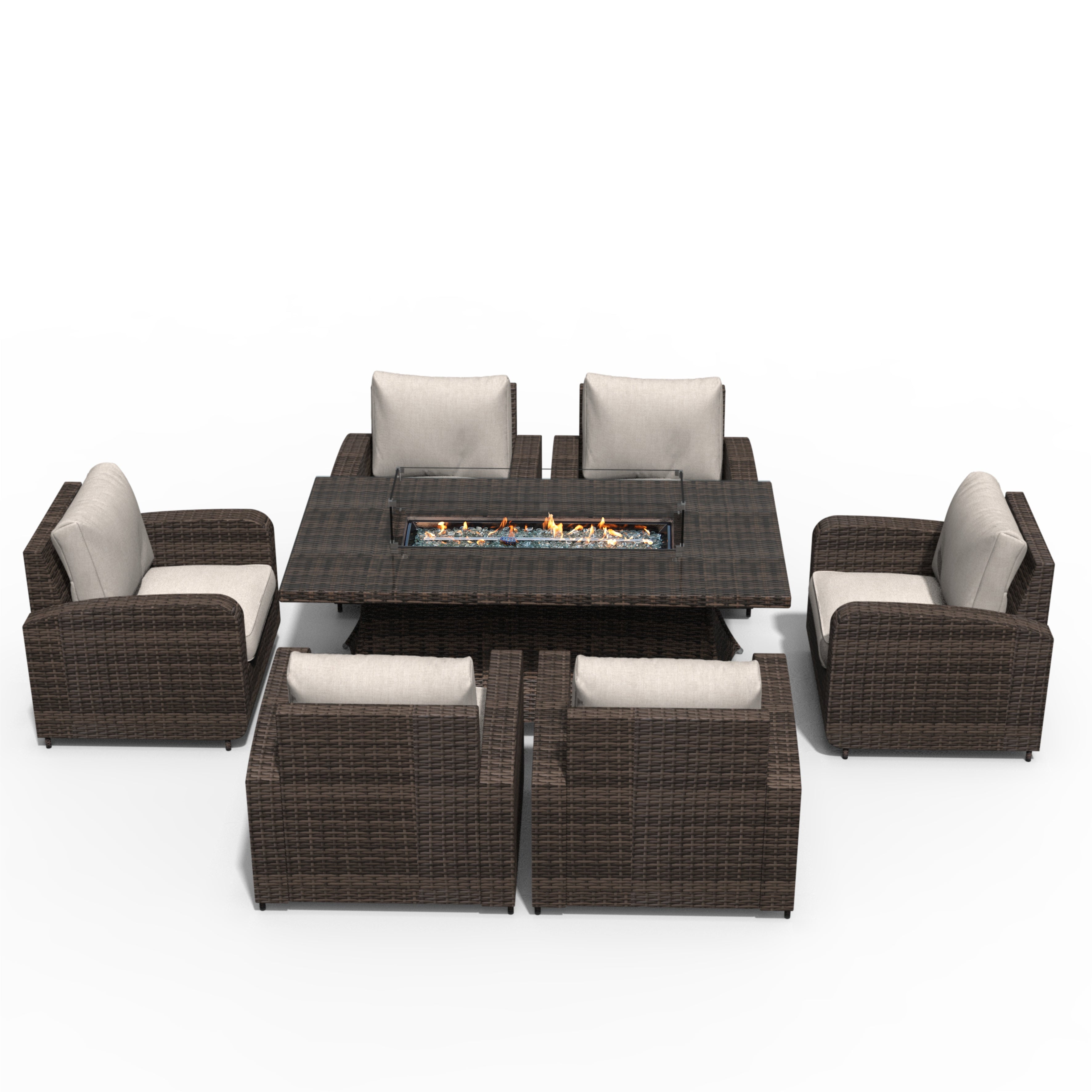 Abrihome 6 Seat Rectangular Fire Pit Dining Sofa Table Set，Grey