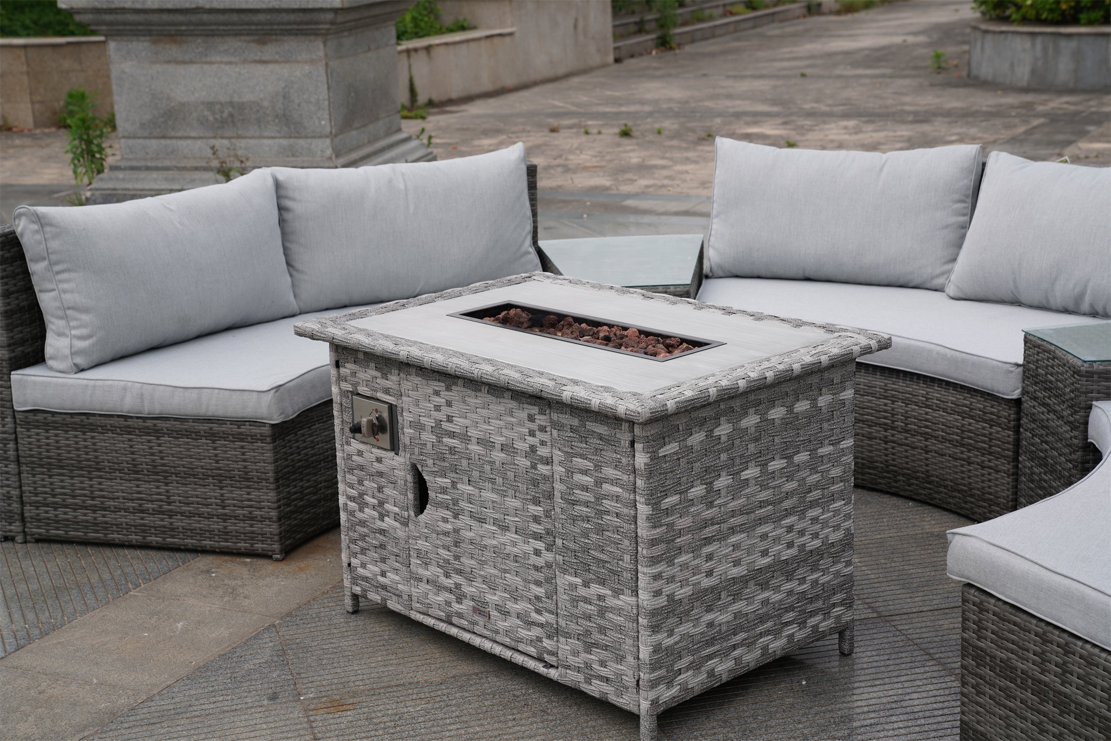 Abrihome Jessica 6 Piece Rattan Sectional Set with Fire Table Set