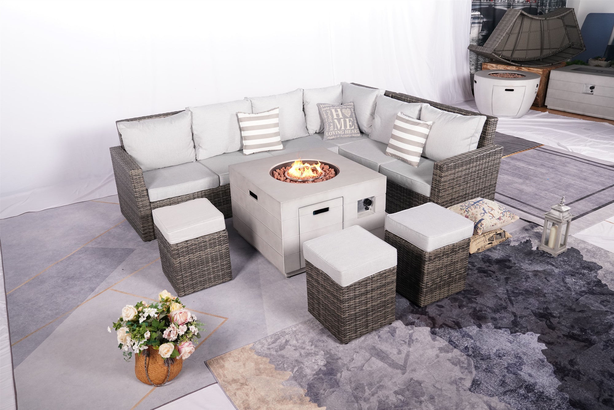 Patio Light Gray Stainless Steel Fire Pit Table with Rain Cover(Square,Rectangle,Round.3 Style)