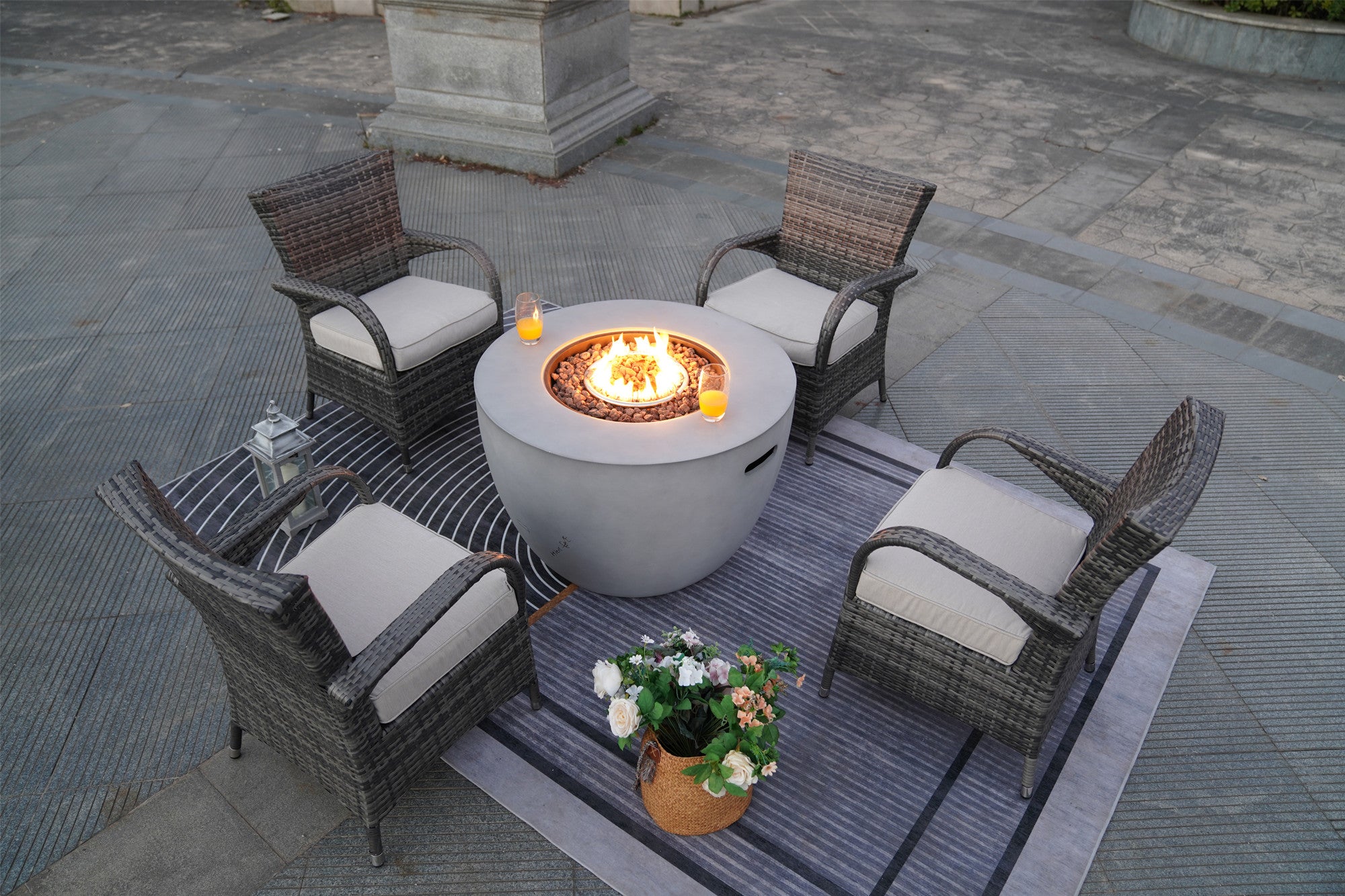 5 Pieces Fire Table Wicker Chair Set