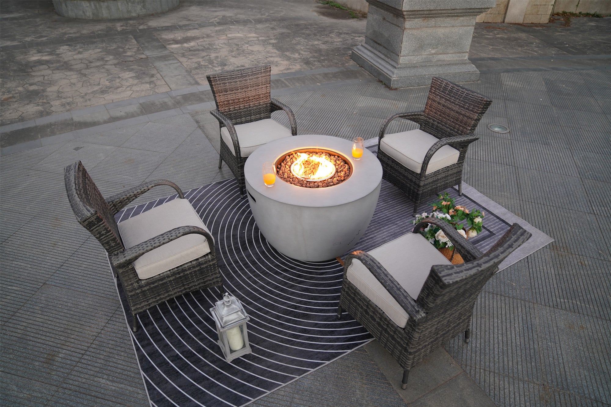 5 Pieces Fire Table Wicker Chair Set