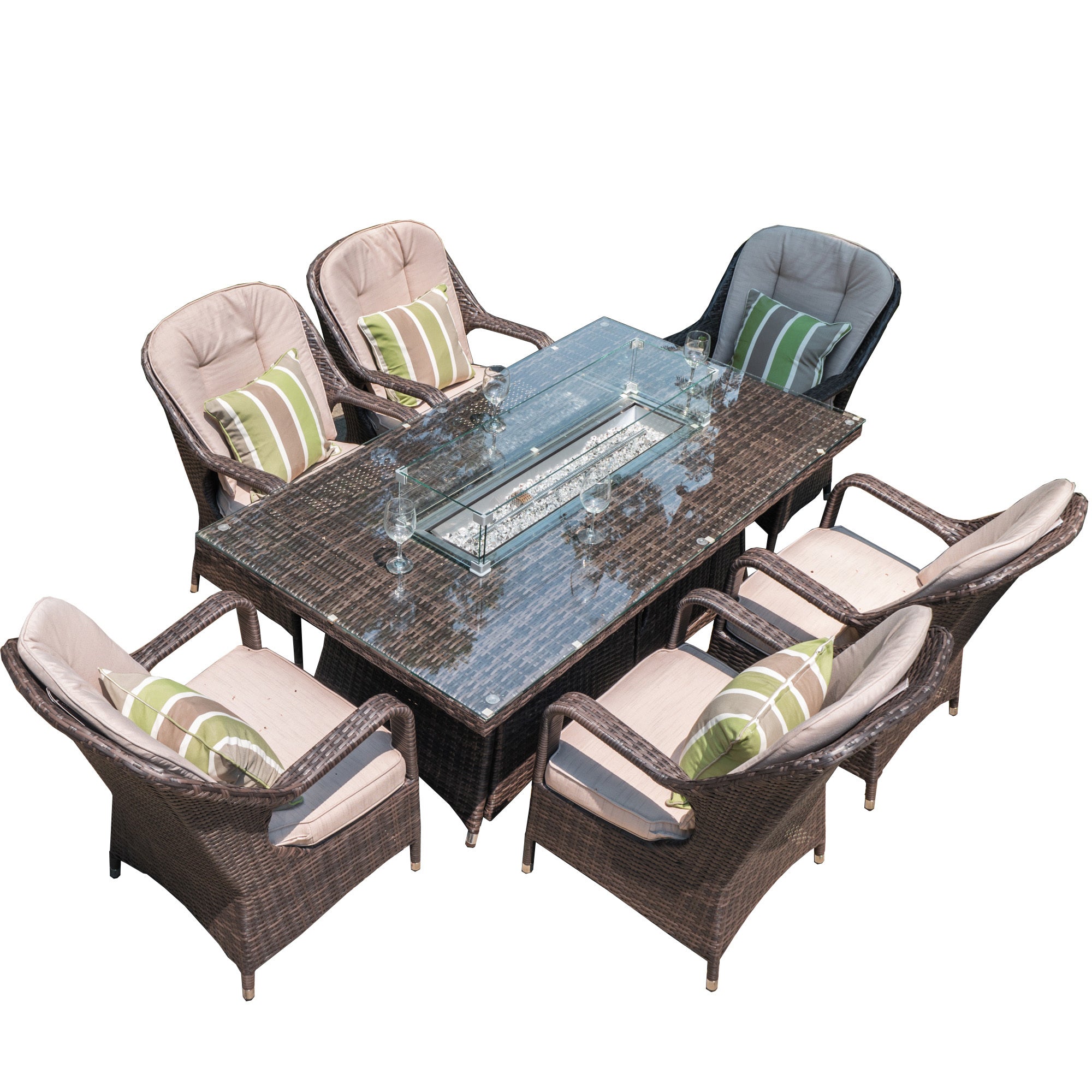 Garden Rattan Wicker Outdoor Furniture Patio 6 Seat Rectangular Fire Pit Dining Table With Eton Chair Sale - Abrihome