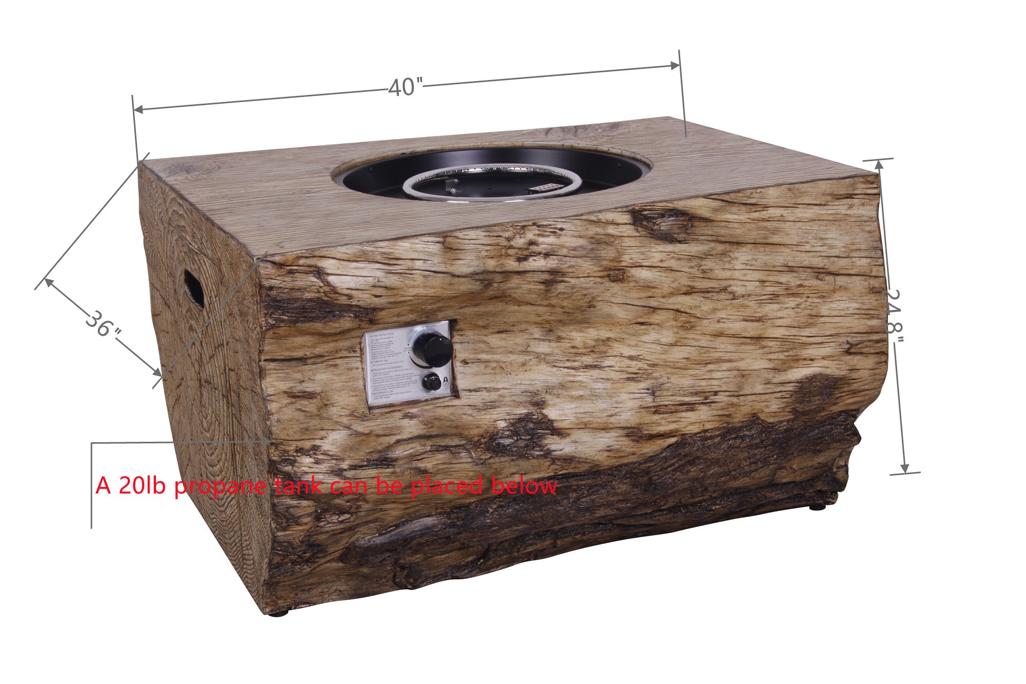 Simulated Stump Gas Fire Table with Rain Cover