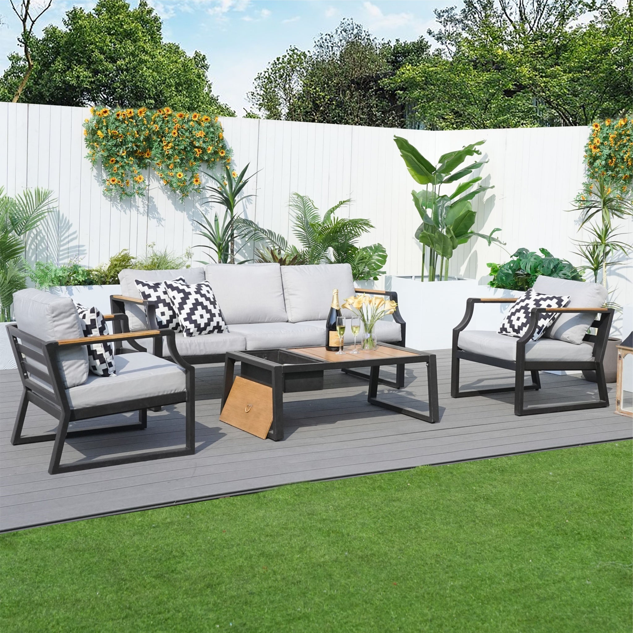 Chill, Chat & Cheers: 5-Seater Outdoor Sofa Set with Ice Bucket Table