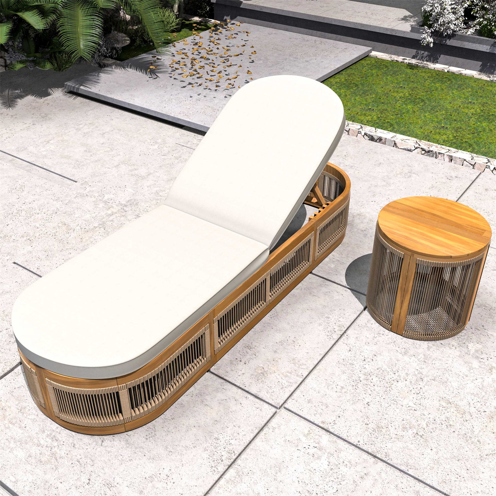 Rebel Woven Rope Lounger Set with Wooden Frame and Side Table(PAL-2518)