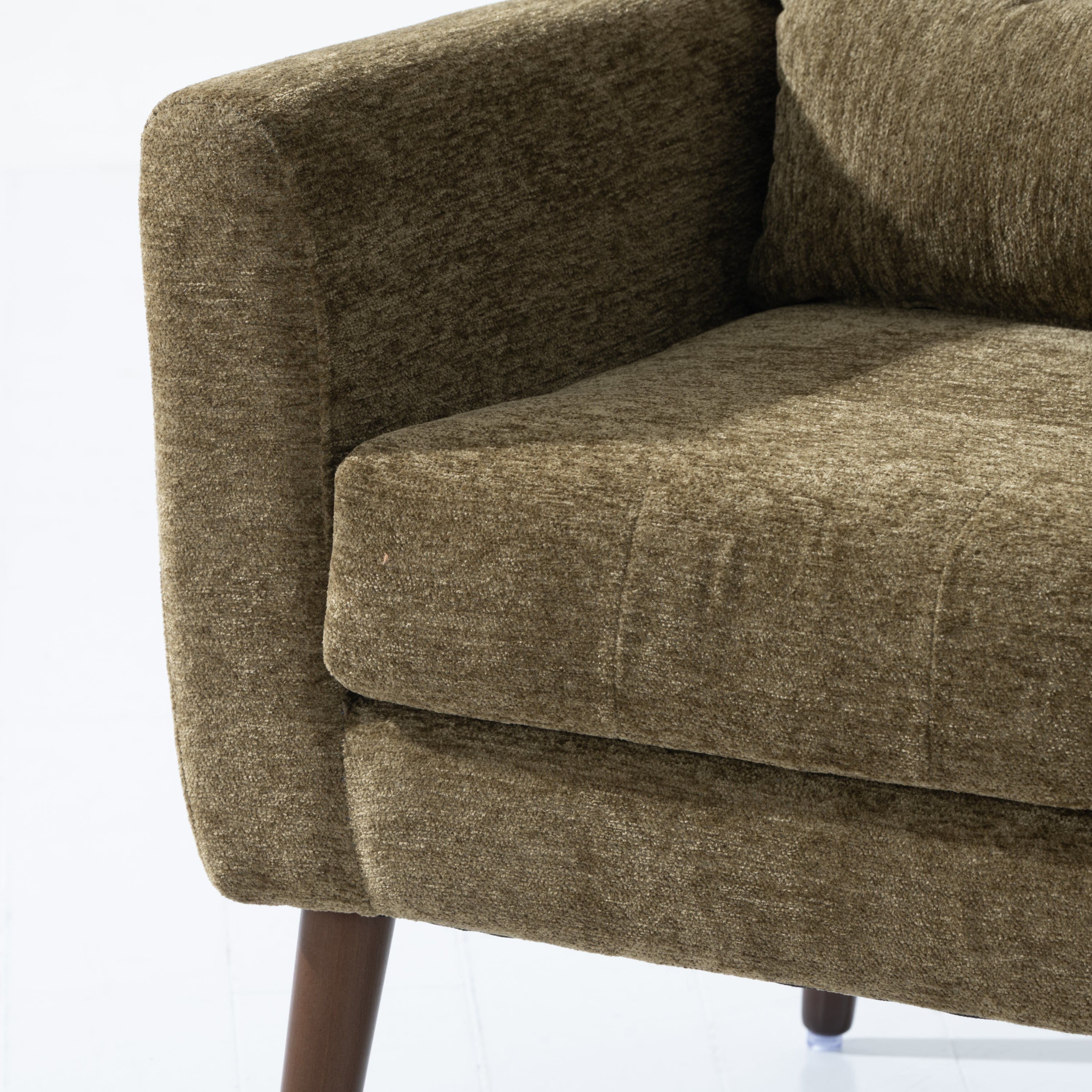 Modern Accent Chair,Chenille Arm Chairs for Living Room,Upholstered Mordern Armchair,Comfy Soft Padded Lounge Chair in Small Space, Bedroom, w/Pillow, Solid Wood Leg (Olive Green)