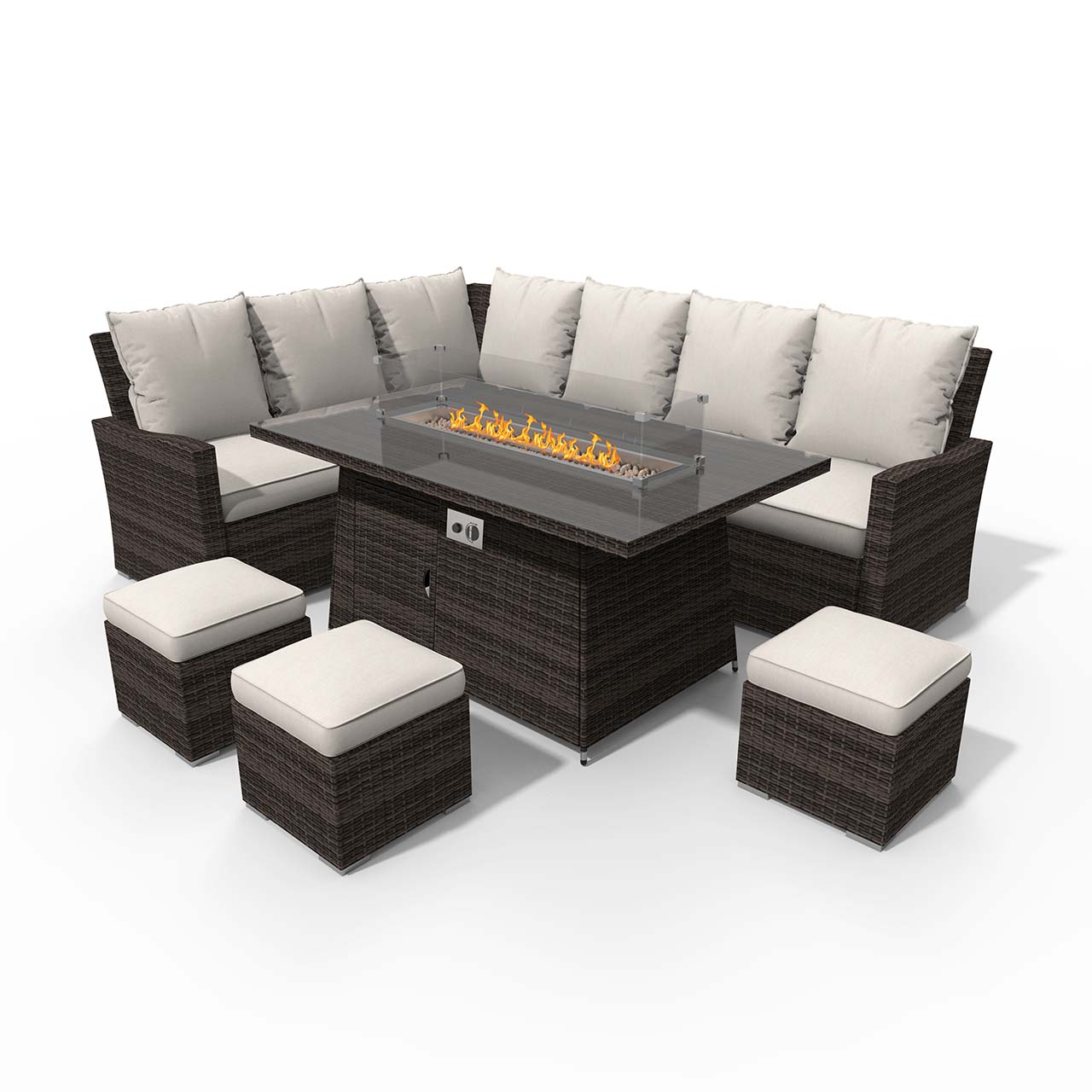 9 Seaters Outdoor Wicker Sofa Set with Gas Fire Table