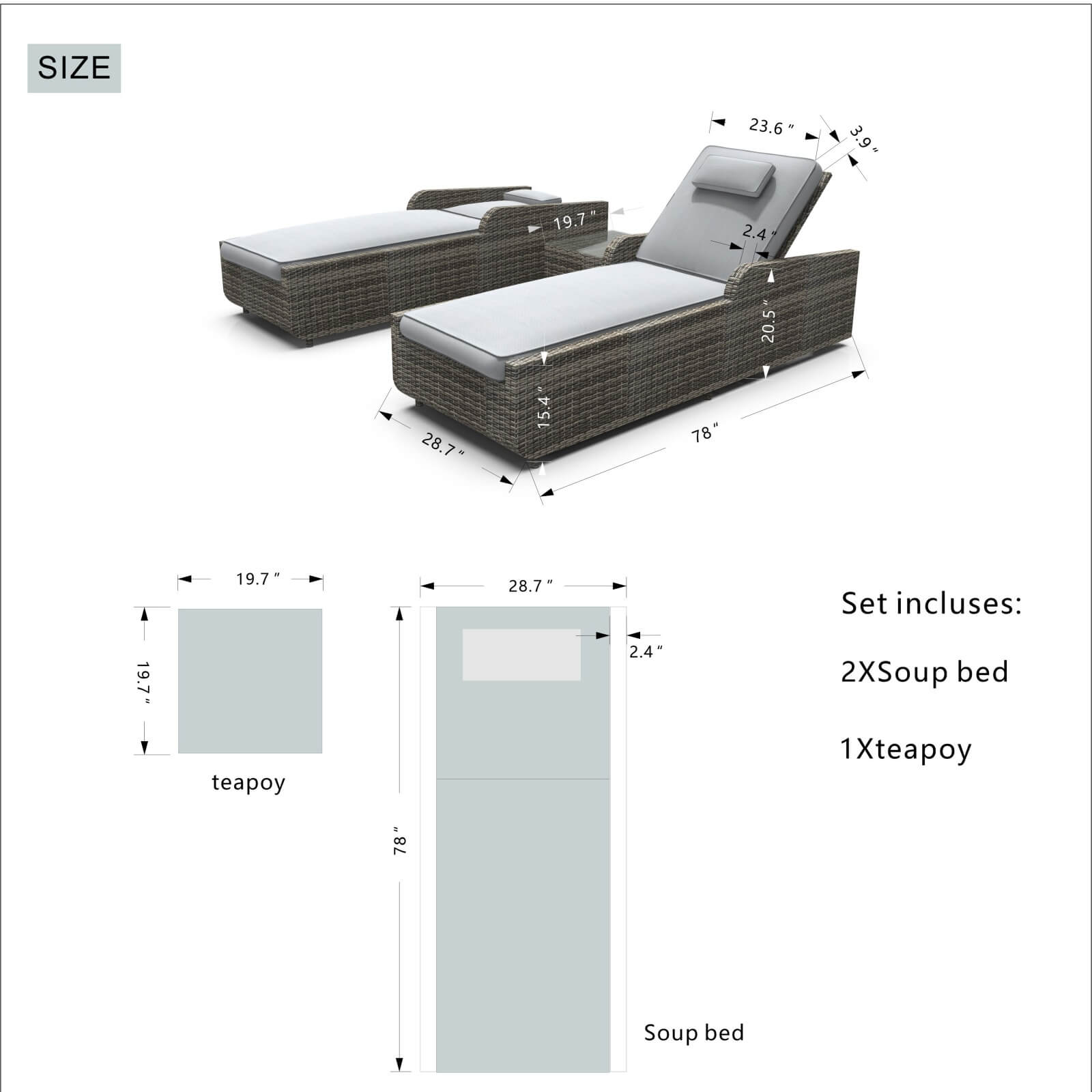 Outdoor Wicker Reclining Chaise Lounge(PAL-1127B)