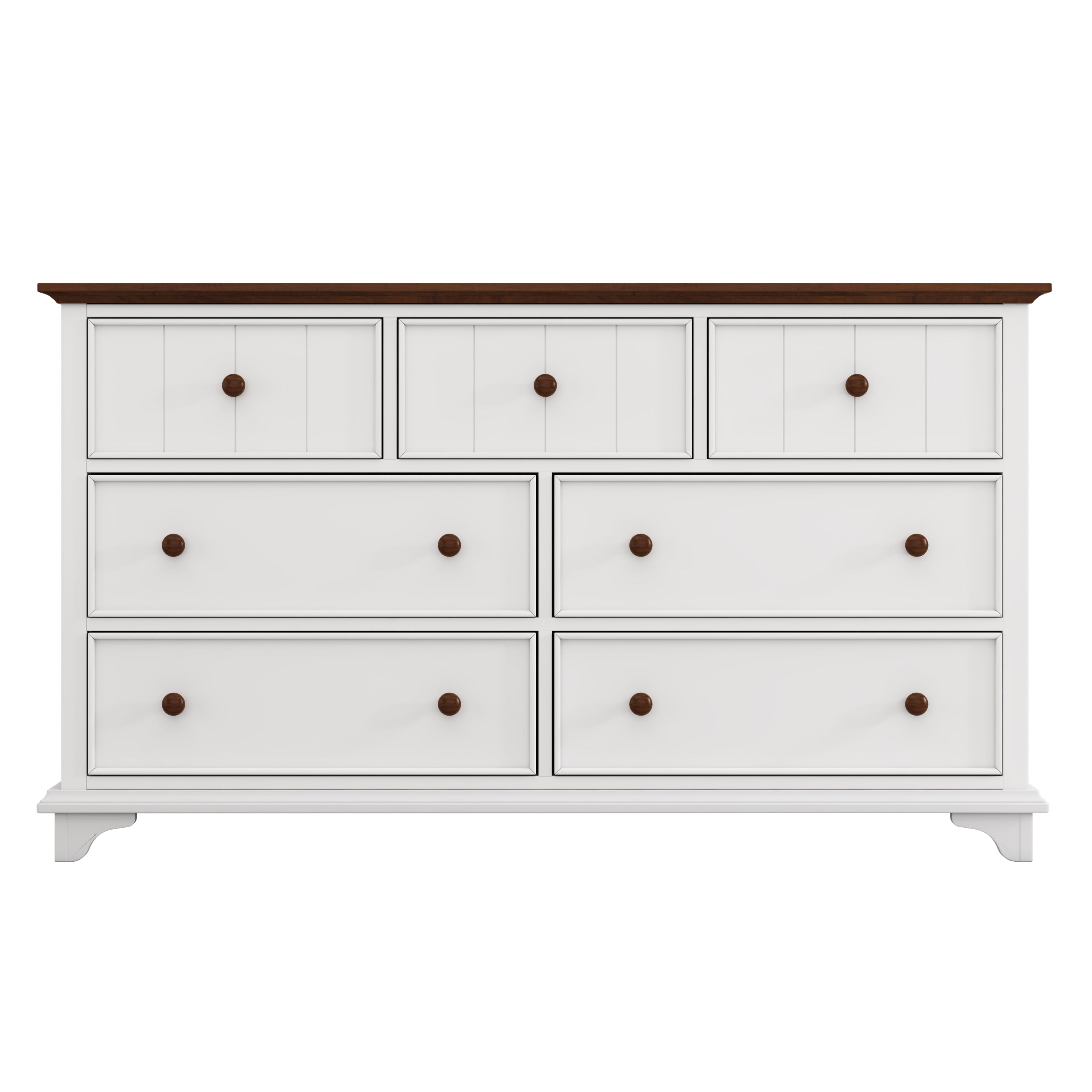 Wooden Captain Seven-Drawer Dresser for Bedroom, Living Room, Kids' Room, White+Walnut