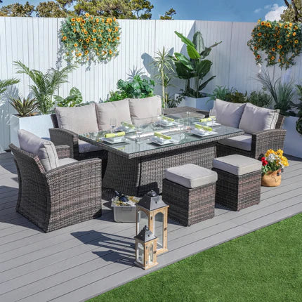 6-Piece Patio Fire Pit Conversation Set with Rectangular Table(PAS-1403B+1106R)