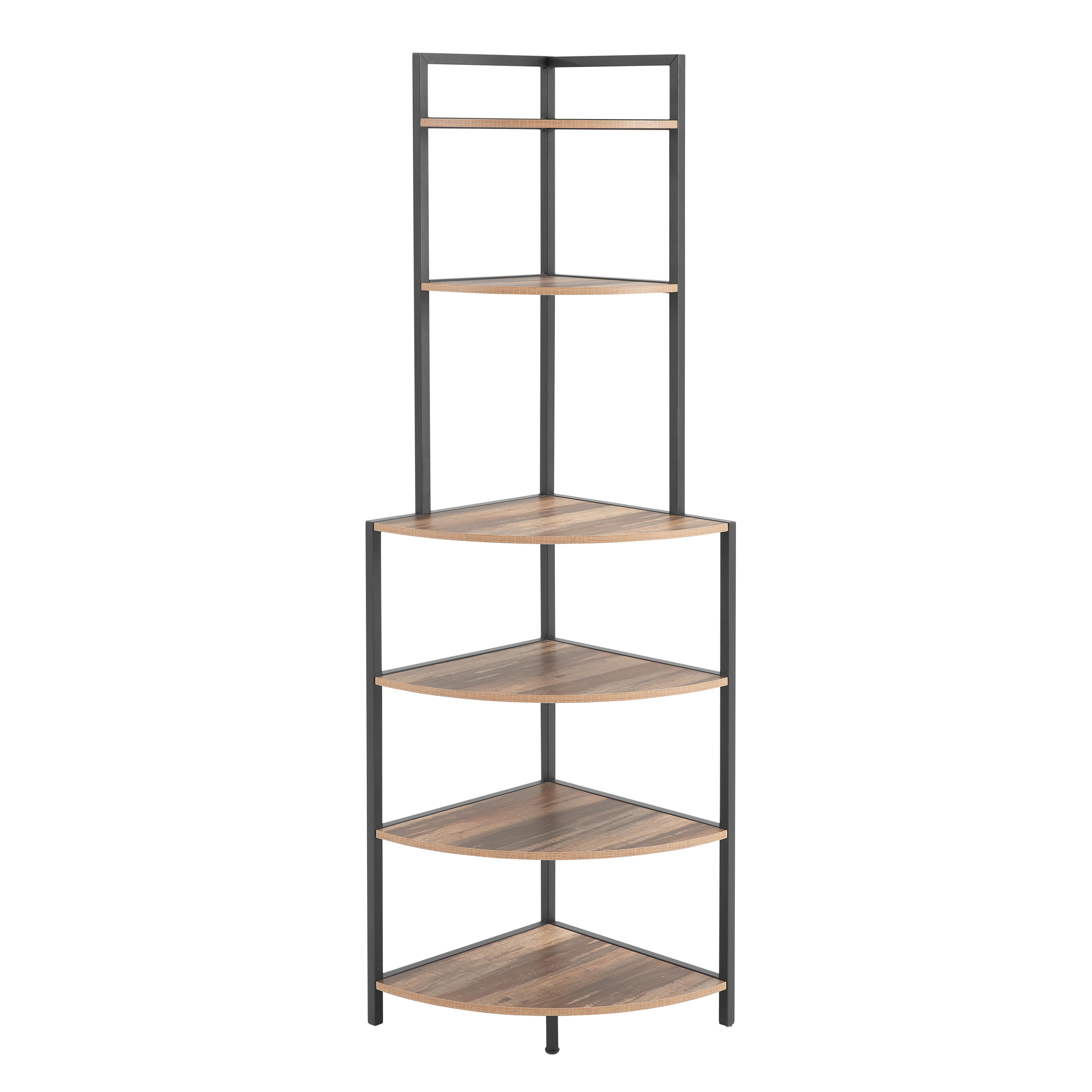 6-Tier Corner Open Shelf Modern Bookcase Wood Rack Freestanding Shelving Unit,Plant Album Trinket Sturdy Stand Small Bookshelf Space-Saving for Living Room Home Office Kitchen Small Space Rustic Brown