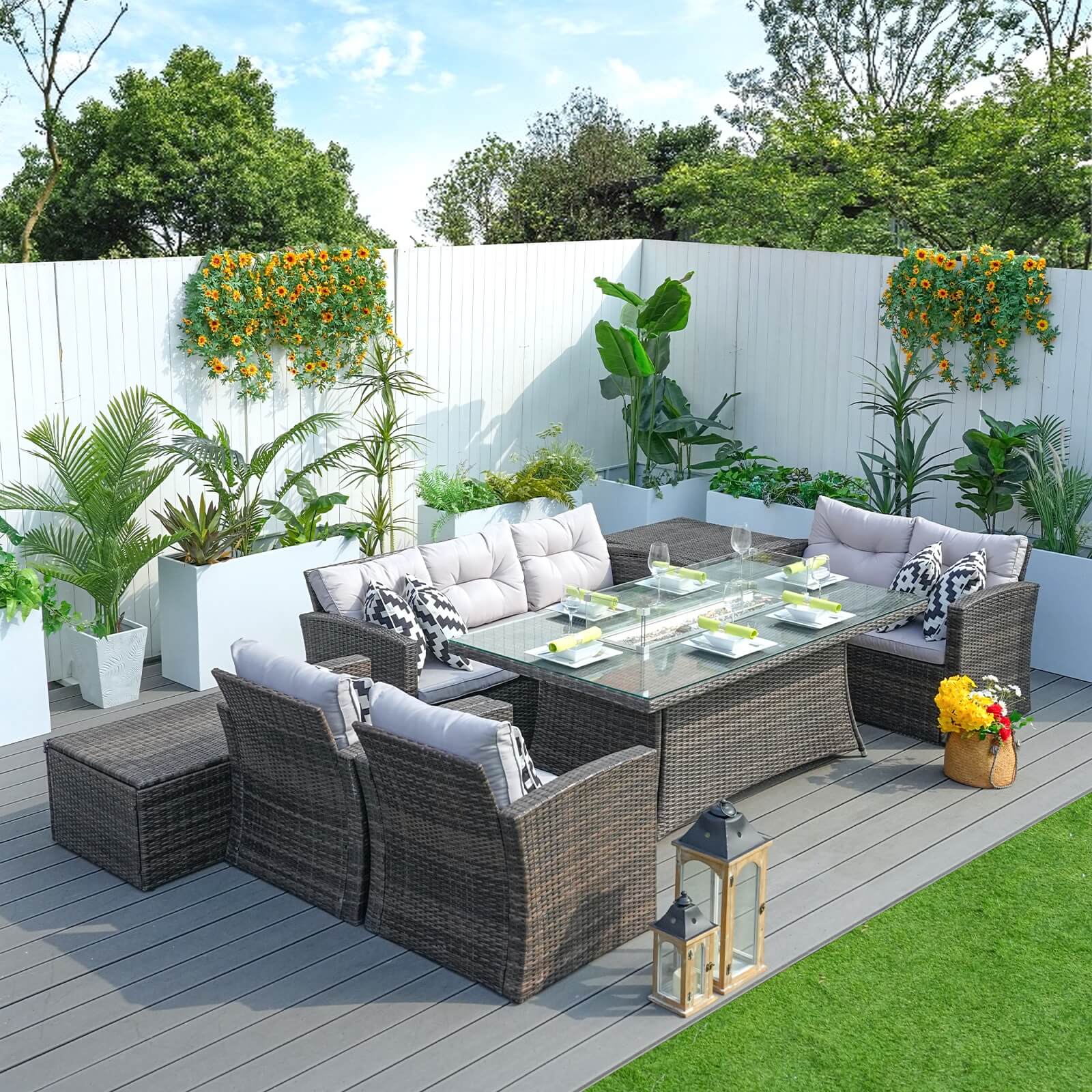 Complete 7-Piece Outdoor Seating Set with Fire Pit and Extra Storage Space(PAS-1503+1106R）