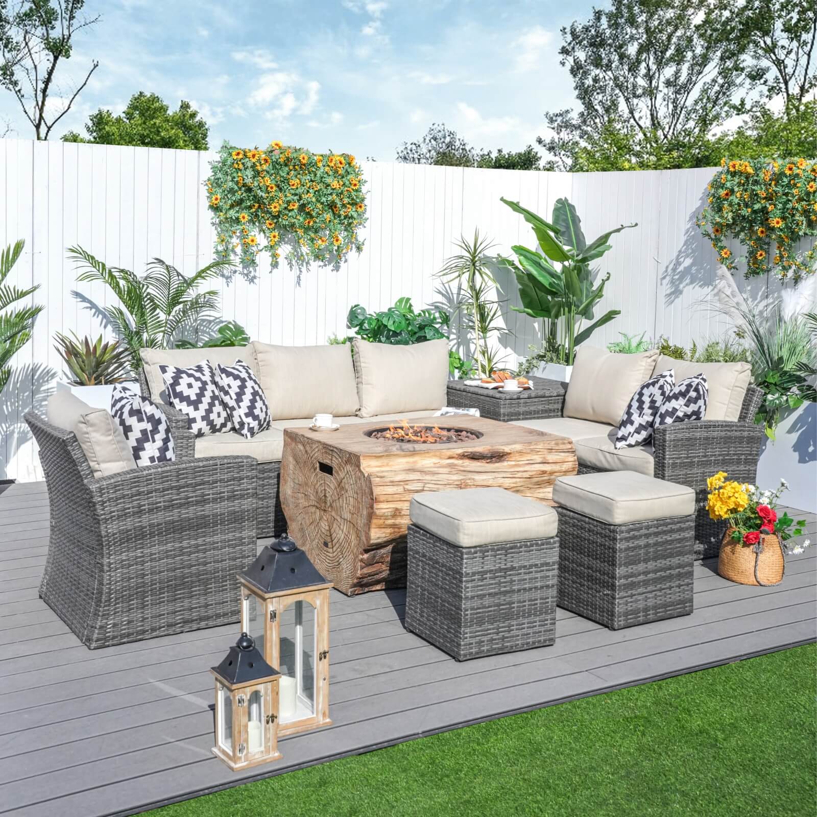 7-Piece Outdoor Fire Pit Set with TerraFlame Rectangle Table(PAG-1403B+2170)