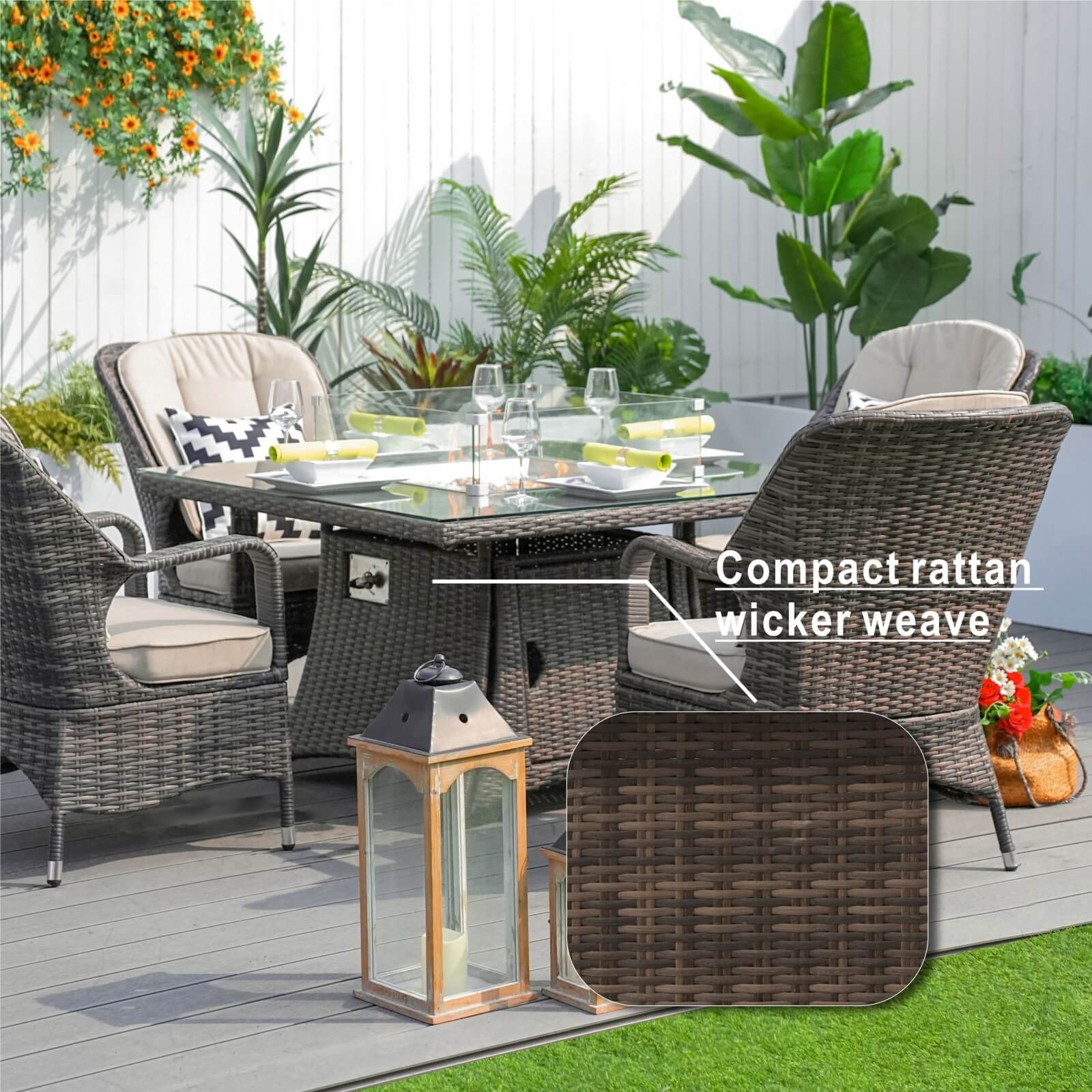 Outdoor Conversation Set with Square Fire Pit Table for 4 Seats(PAG-1104+009-BR)